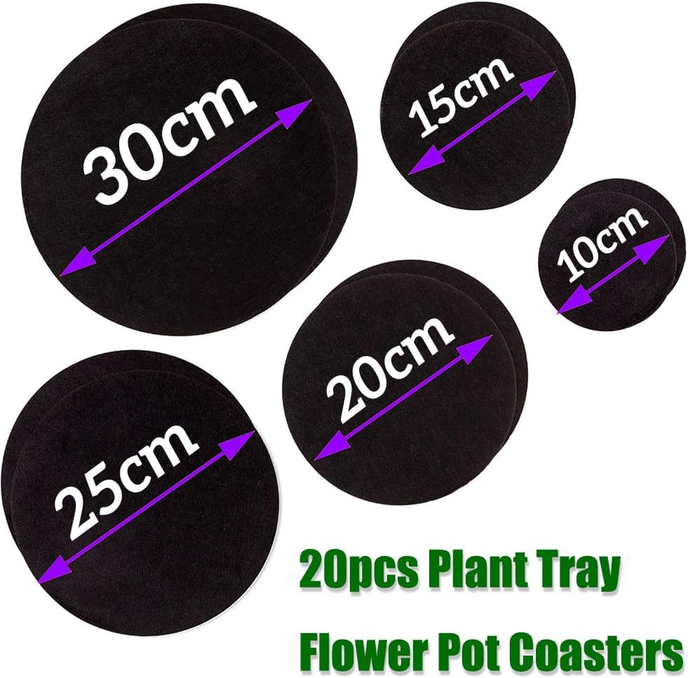 20Pcs Plant Pot Coasters, Double-Sided round Plant Coasters, Water Absorbent and Waterproof Plant Tray, Black Diameter 10Cm, 15Cm, 20Cm, 25Cm, 30Cm Felt Coasters for Plant Pots image number 5