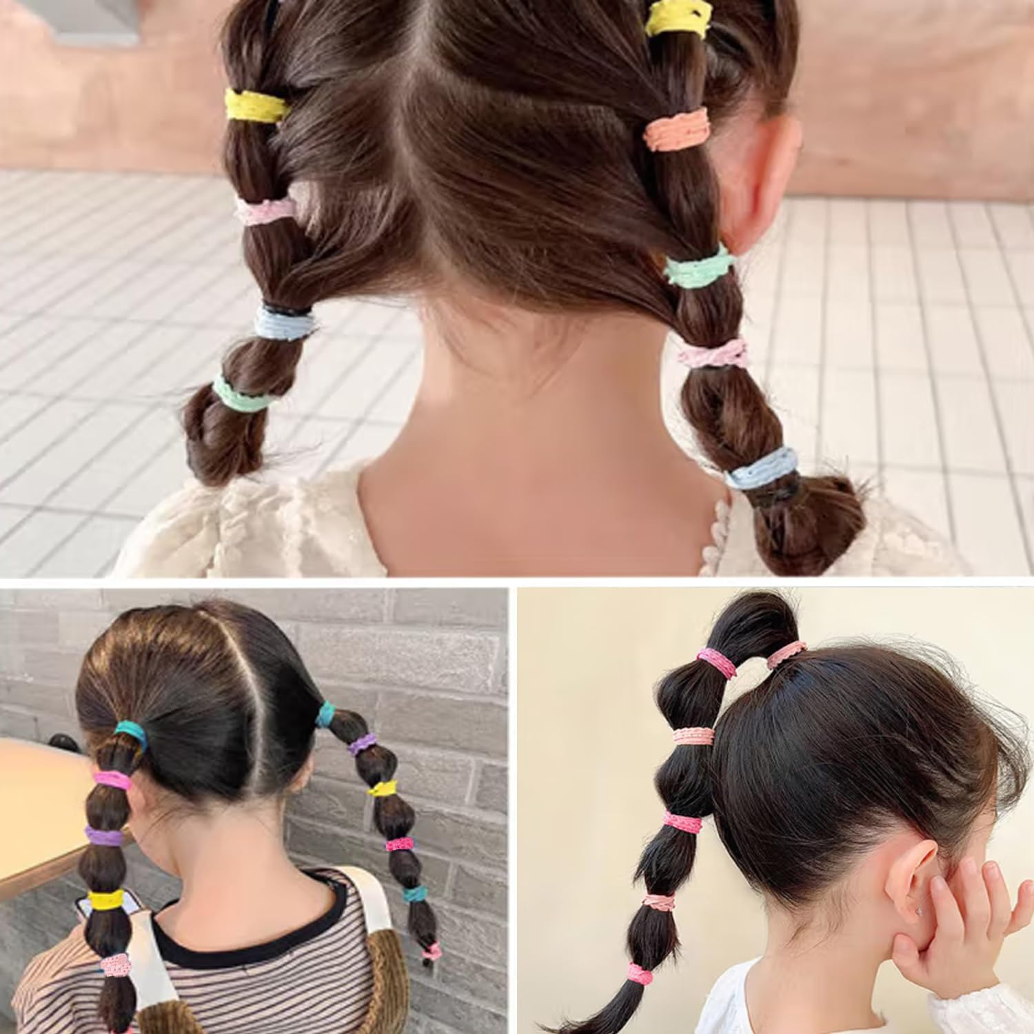 Hair Bobbles Girls, Suiyeejan Baby Elastic Hair Ties, Mini Seamless Hair Bands, Hair Band, Baby Multicoloured Soft Cable Scrunchie for Girls, Children, Toddlers (Black, Pack of 50) image number 5