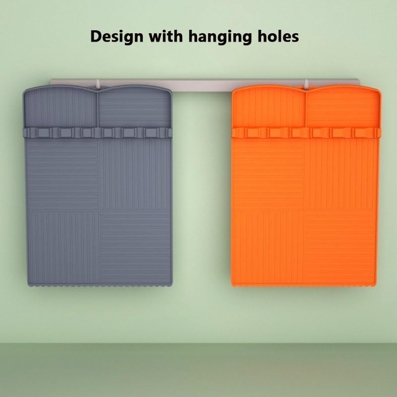 SOVYOULIVE 2PC Silicone Grill Mat Compatible for Blackstone, Silicone Griddle Tools Mat with Drip Pad, Spatula for Outdoor Grill Kitchen Cookiing Countertop (Orange, Gray) image number 6