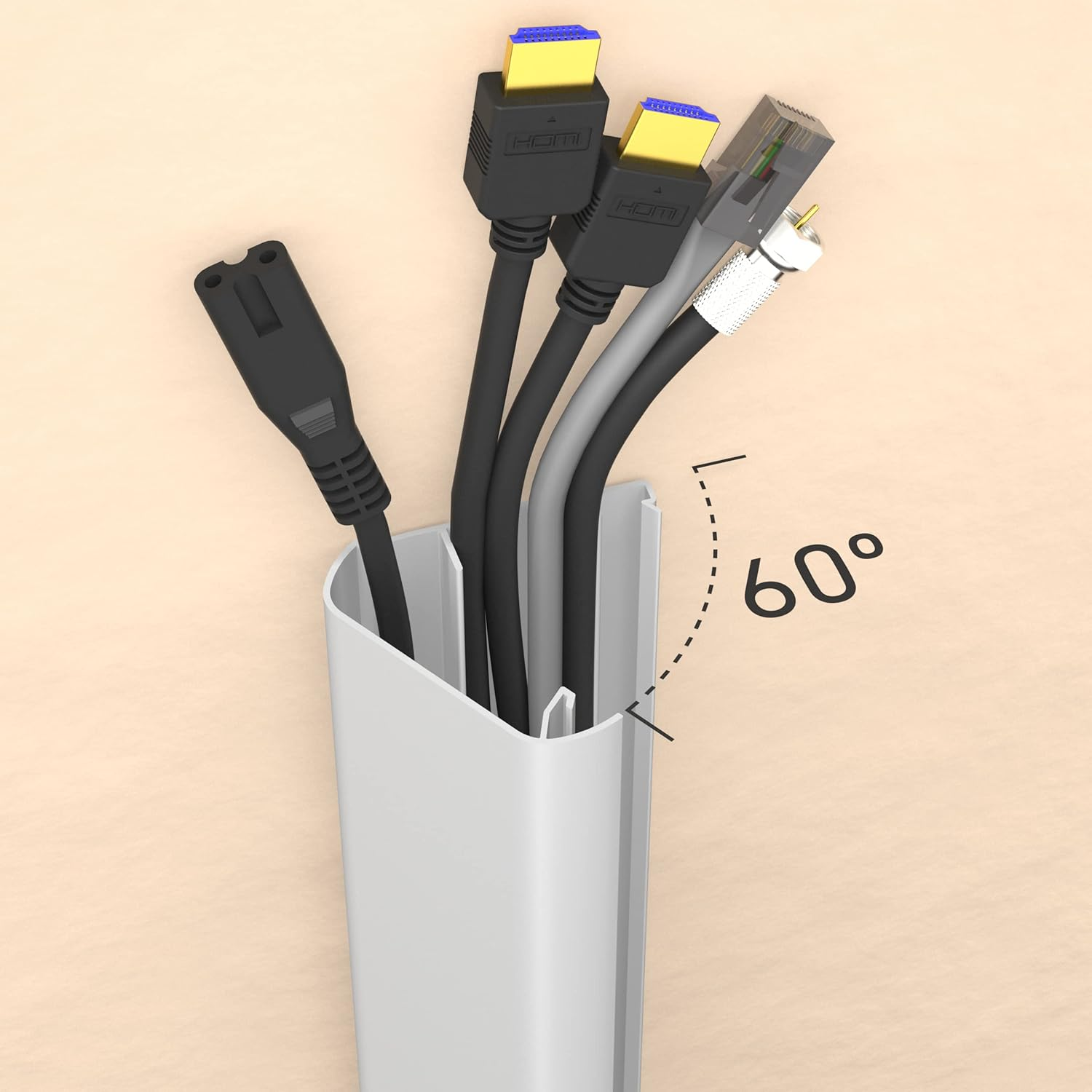 D-Line Cable Trunking, Wire Cover for Wall, TV Cable Tidy, Paintable, Self-Adhesive, Hinged One-Piece Design - 2X 60Mm (W) X 15Mm (H) X 40Cm Lengths (80Cm Total) - White image number 6