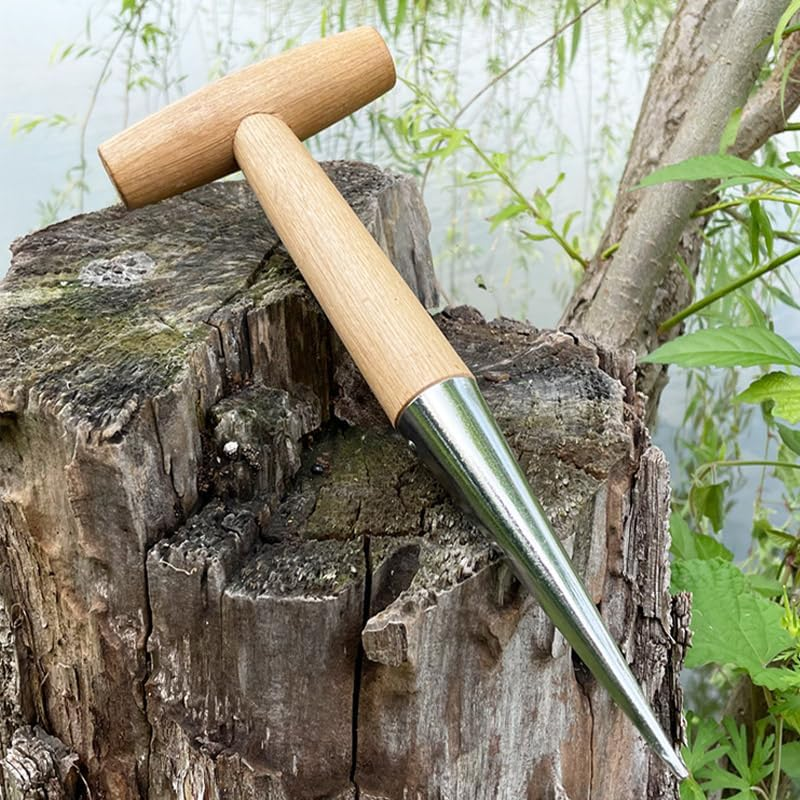 AIMALL 2PCS T-Type Dibber Tool &ndash; 11.02In Wooden Handle Planting and Fertilization Tool for Gardening, Seedling Transfer, and Soil Drilling image number 3