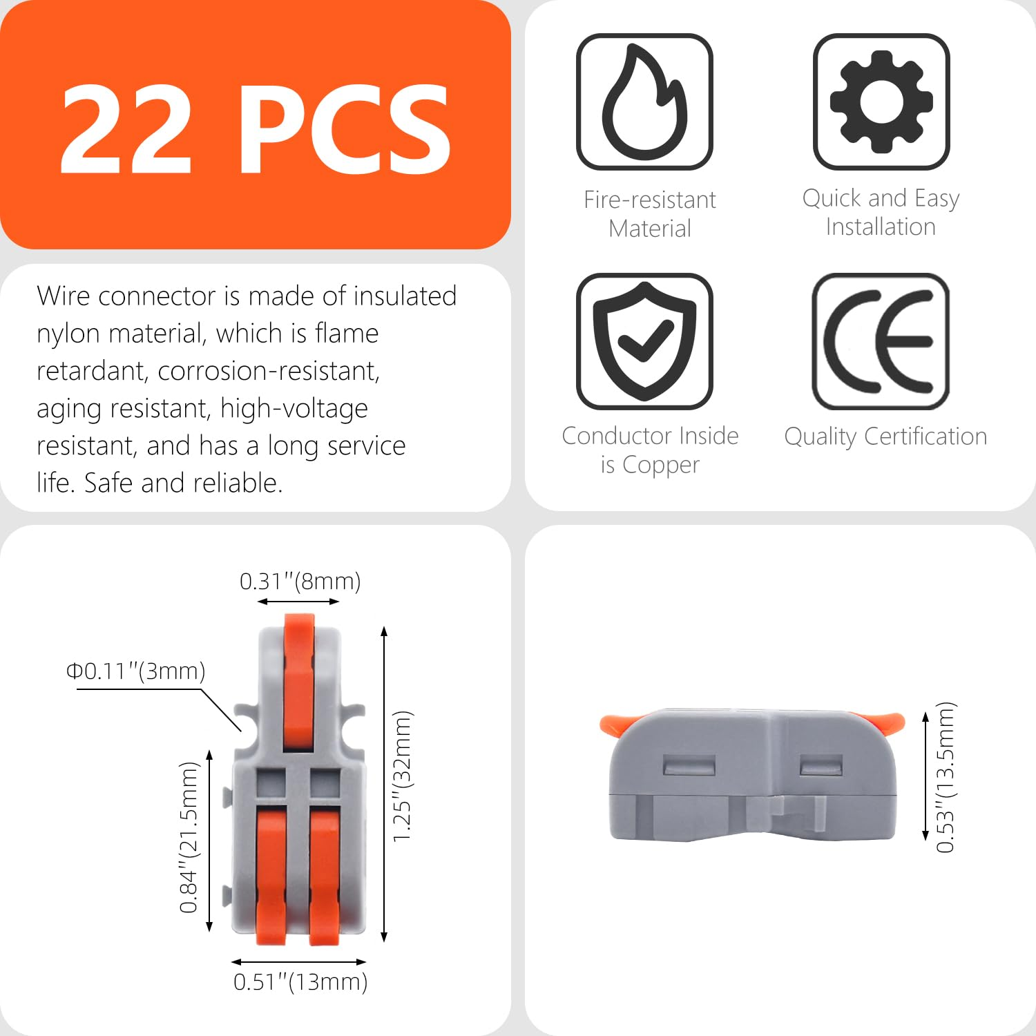 XALXMAW 22Pcs Lever Wire Connectors, 1 in 2 Out DIY Mini Splicing Compact Splitter Docking Terminal Block Electrical Connectors, 24-12 AWG image number 5