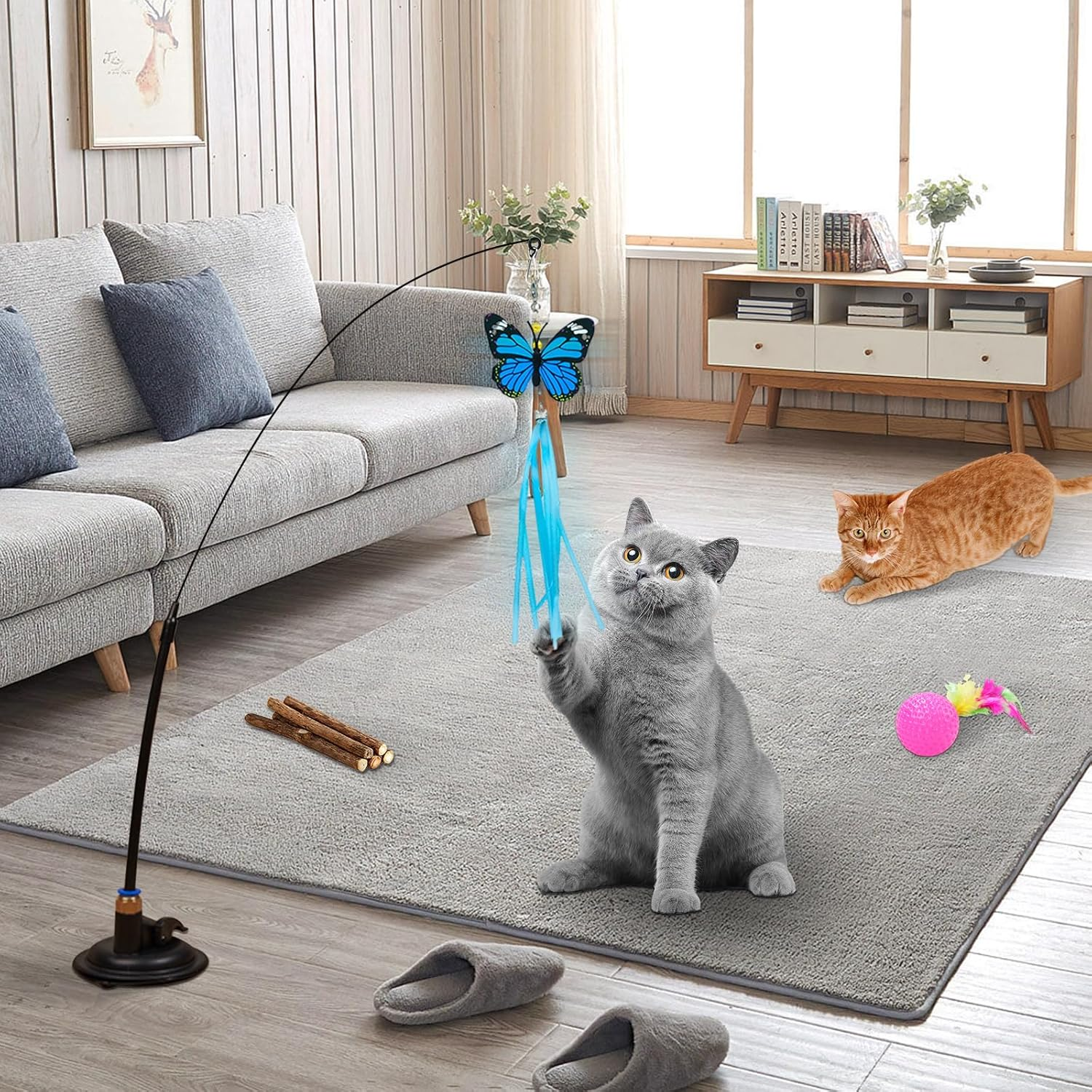Cat Toy Kitten Toy Set for Indoor Puppies Cats, Including Funny Cat Stick, Foldable Cat Tunnel, Catnip Carrot, Mice, Crinkle Balls and Bells image number 2