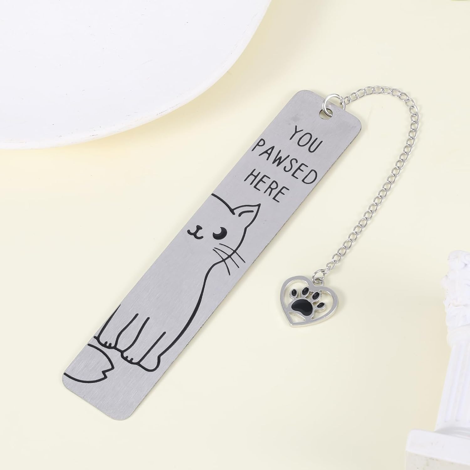 Gosknor Cat Bookmark, Cute Cat Gifts, Funny Metal Book Marks for Reading, You Pawsed Here, Zinc Alloy, 1 Piece image number 3