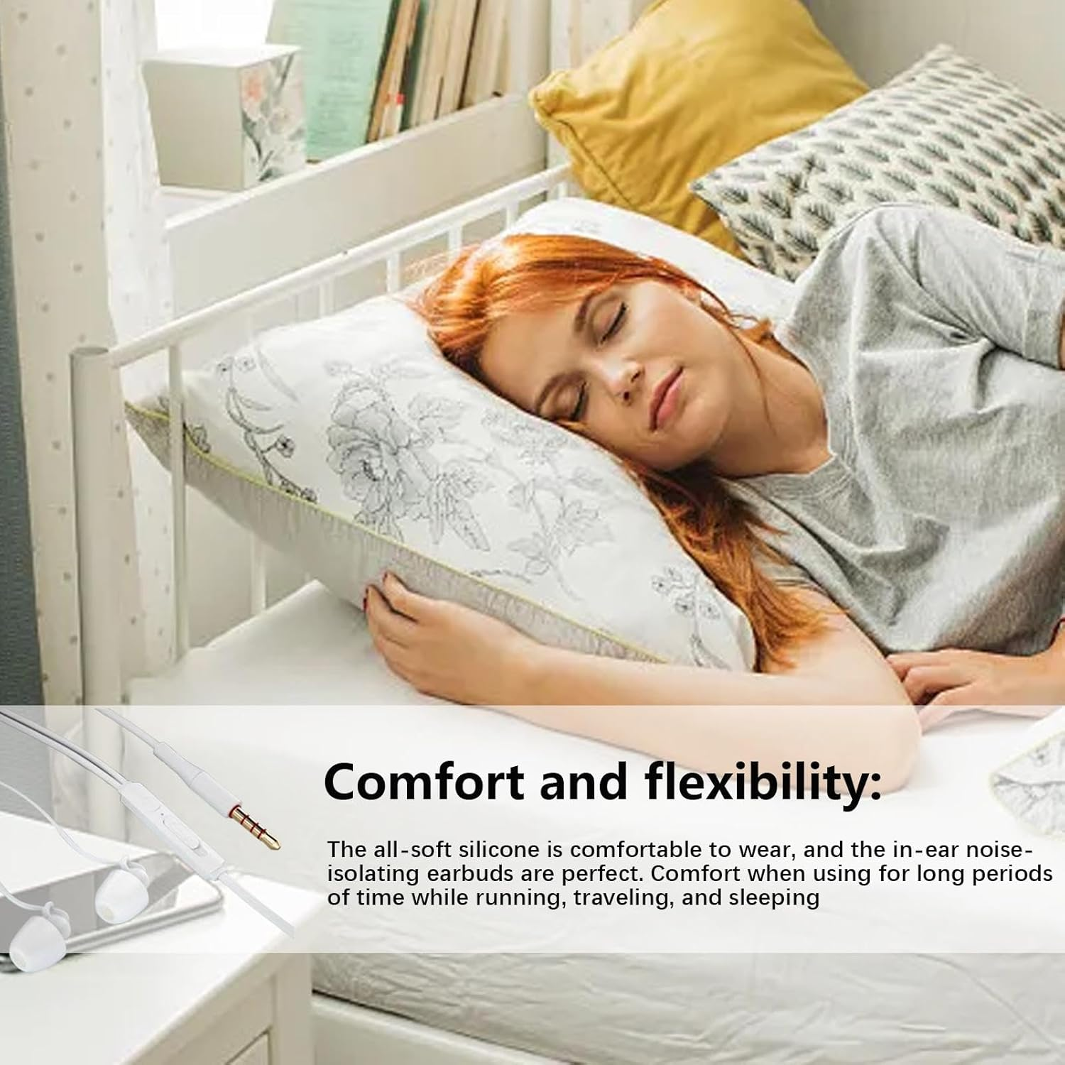 Soft Wired Headphones for Sleeping, Wired Sleep Headphones | Sleep Headphones | Sleep Earbuds with Wired Noise Reducing Earplugs Lightweight Soft Smartphone Compatible image number 4