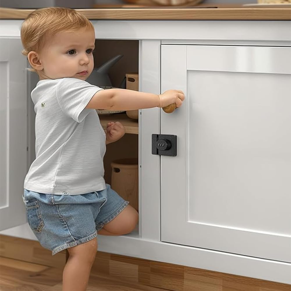 Black Keyless Combination Cabinet Lock, Anti-Pry 3-Digit Security for Swinging/Sliding Door, Bedroom, Office,Locker, Closet, Child Safety, Easy Installation