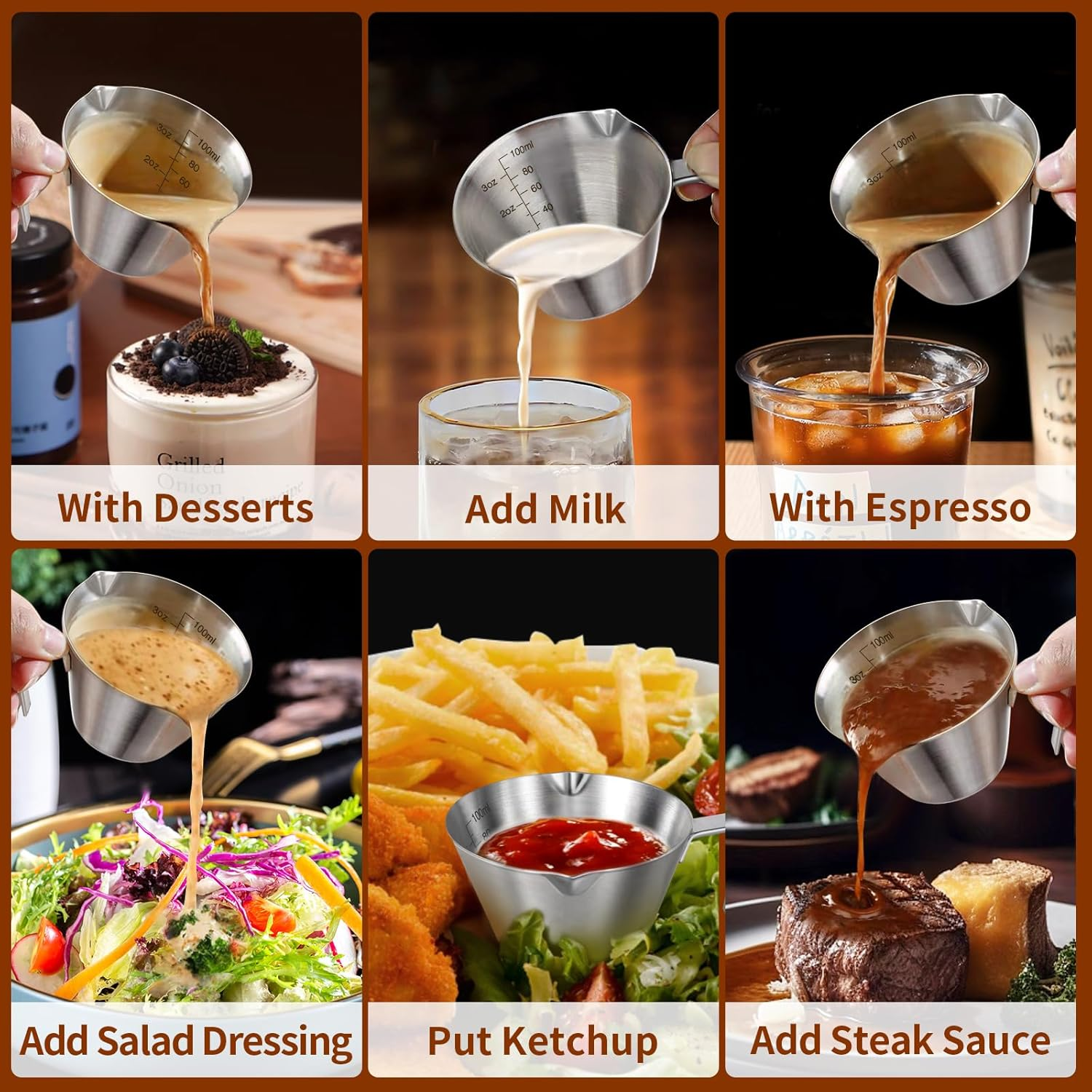 YARRAMATE Espresso Cup with Handle, Stainless Steel Accessories 2Pcs, Double Spout Metal Measuring Cup with Dual Scale, V-Shaped Mouth Shot Glass (Silver), 3.4OZ / 100ML image number 6