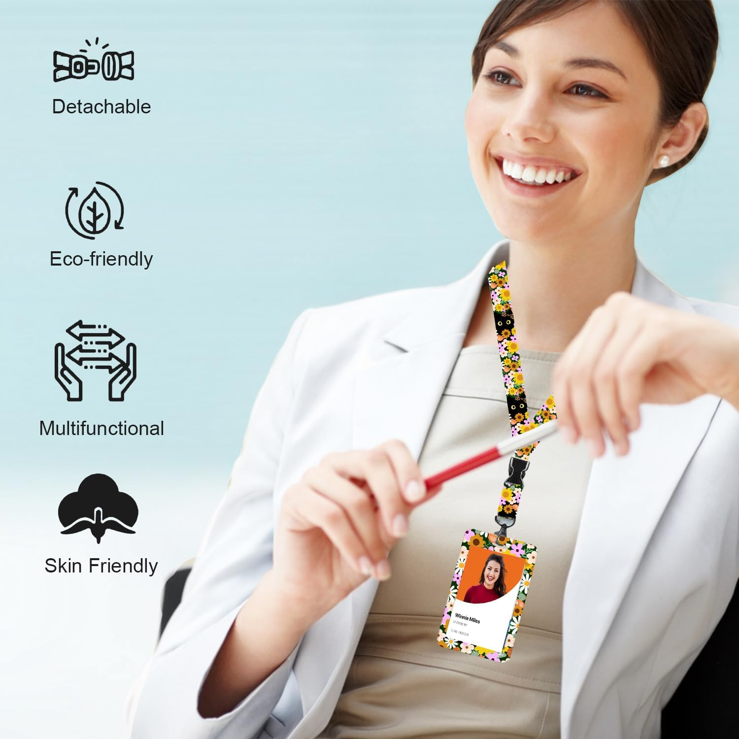 Zurligi 2 Pcs ID Card Holder with Detachable Lanyard, Retractable Badge Reel, Ideal for Office Workers, Students, Teachers, Nurses & Healthcare Professionals, Ideal for ID Badges, Keys image number 2