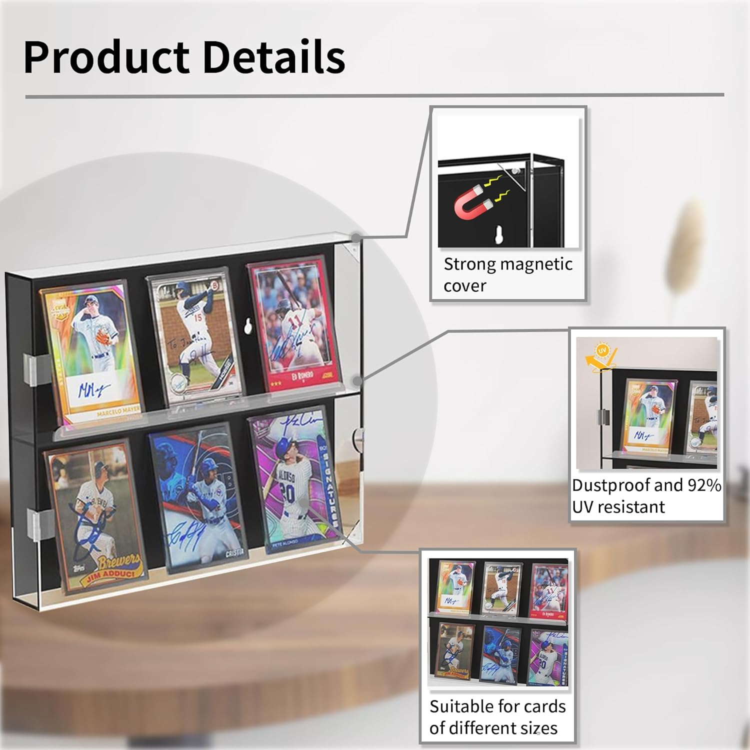 Acrylic Display Case - Wall-Mounted Trading Card Holder with Magnetic Door, Organizer Frame for Trading Cards, Graded Cards, Basketball, Football, Baseball, Sports Card, Vertical image number 5