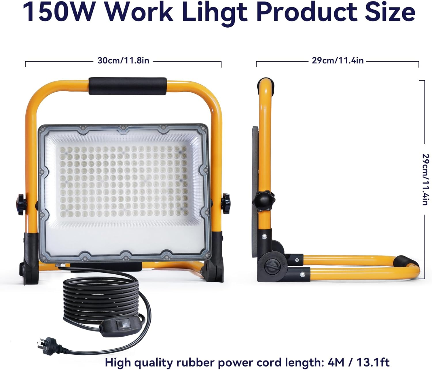 MEEKBOS 150W LED Work Light, 15000LM Construction Light with 4M Cable, 1000W Equivalent 6500K Adjustable Working Lights, IP66 Waterproof Job Site Light for Construction Site,Workshop,Garage image number 4