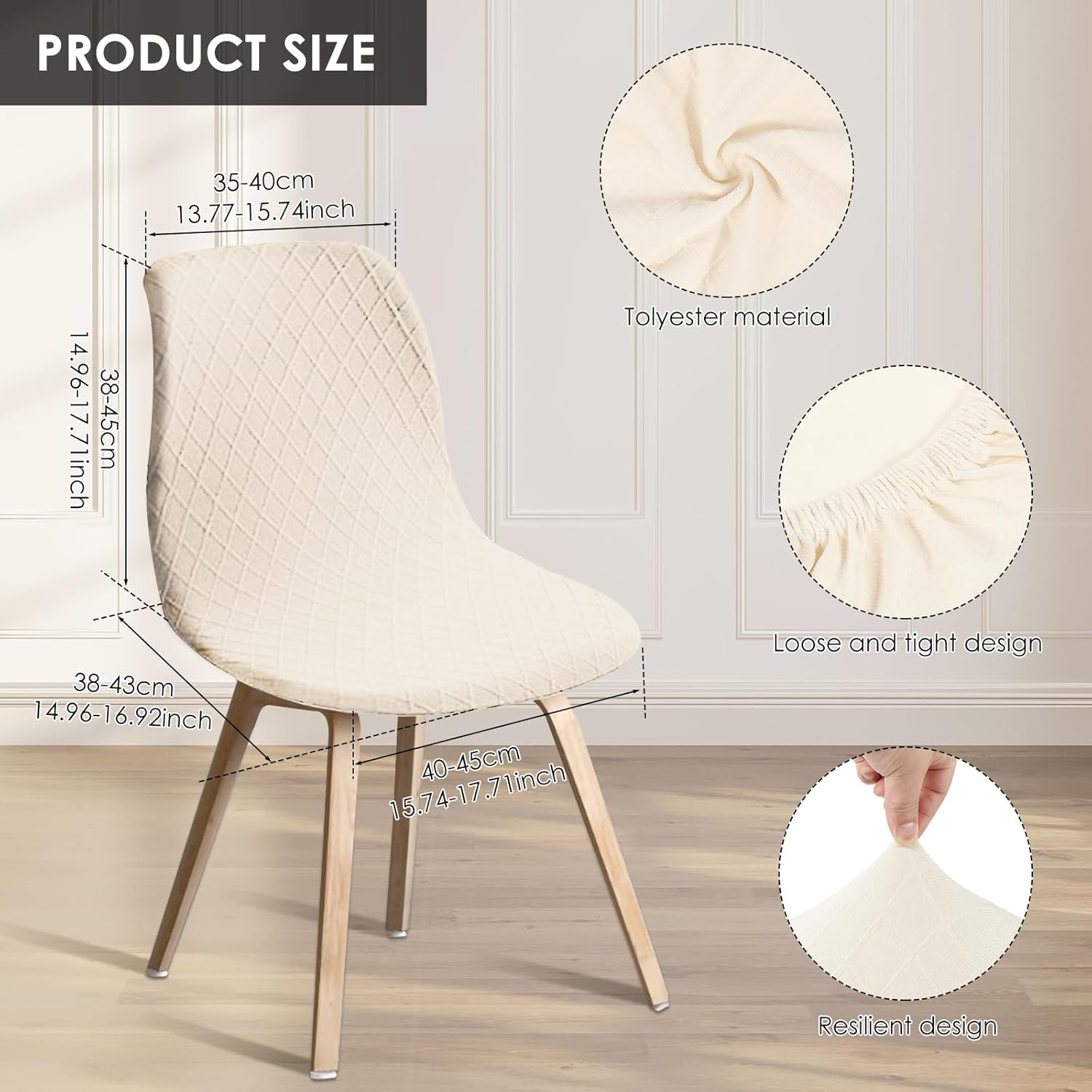 UKQRRTC 4Pcs Dining Room Chair Covers, Minimalist Shell Chair Cover, Elastic round Back Chair Slipcovers, Armless Chair Cover, Shell Chair Slipcover for Kitchen Living Room (Beige) - Grey image number 5