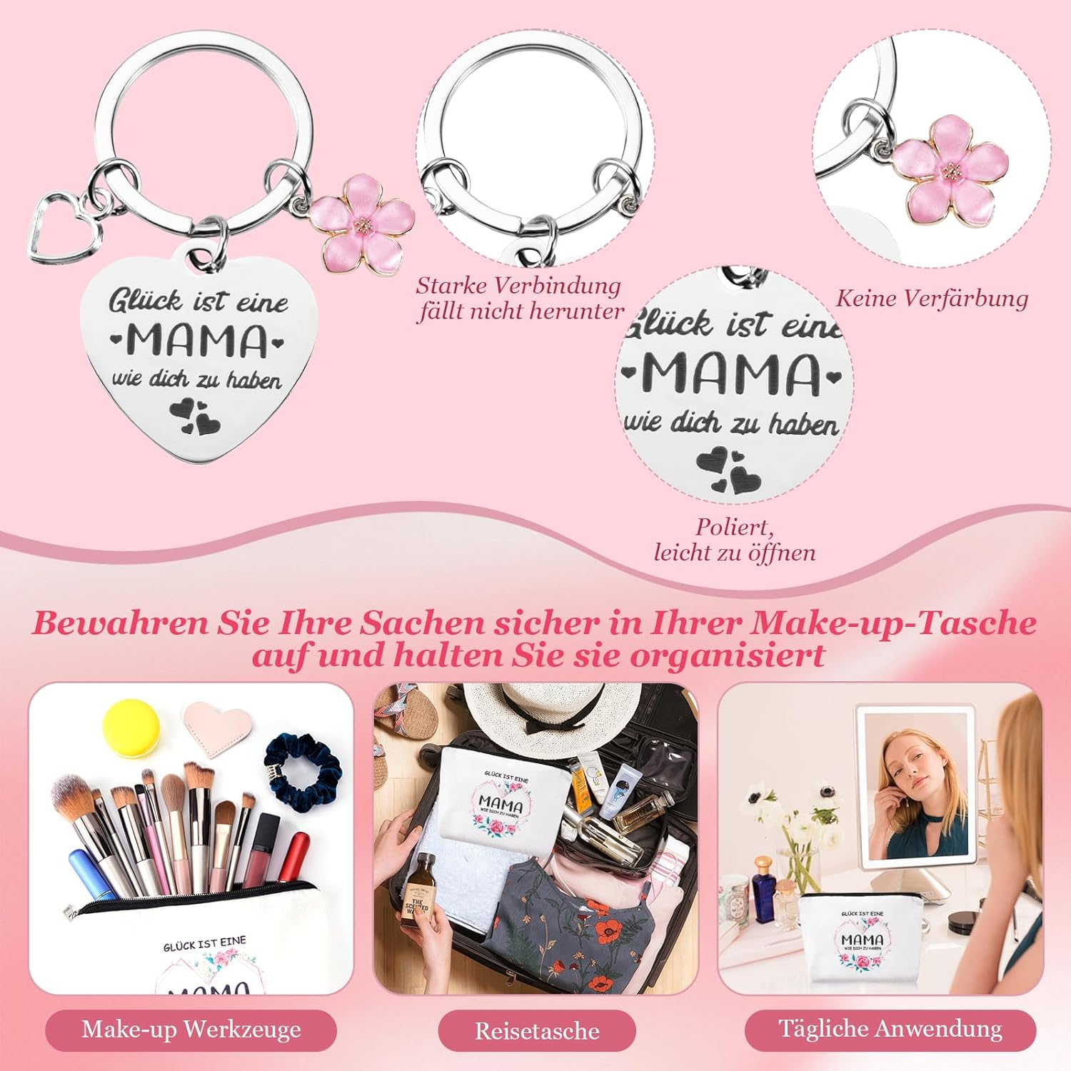SREBIWO Gifts for Mum Socks Including Cosmetic Bag for Women Socks and Keyring, Mother Pink, One Size image number 6