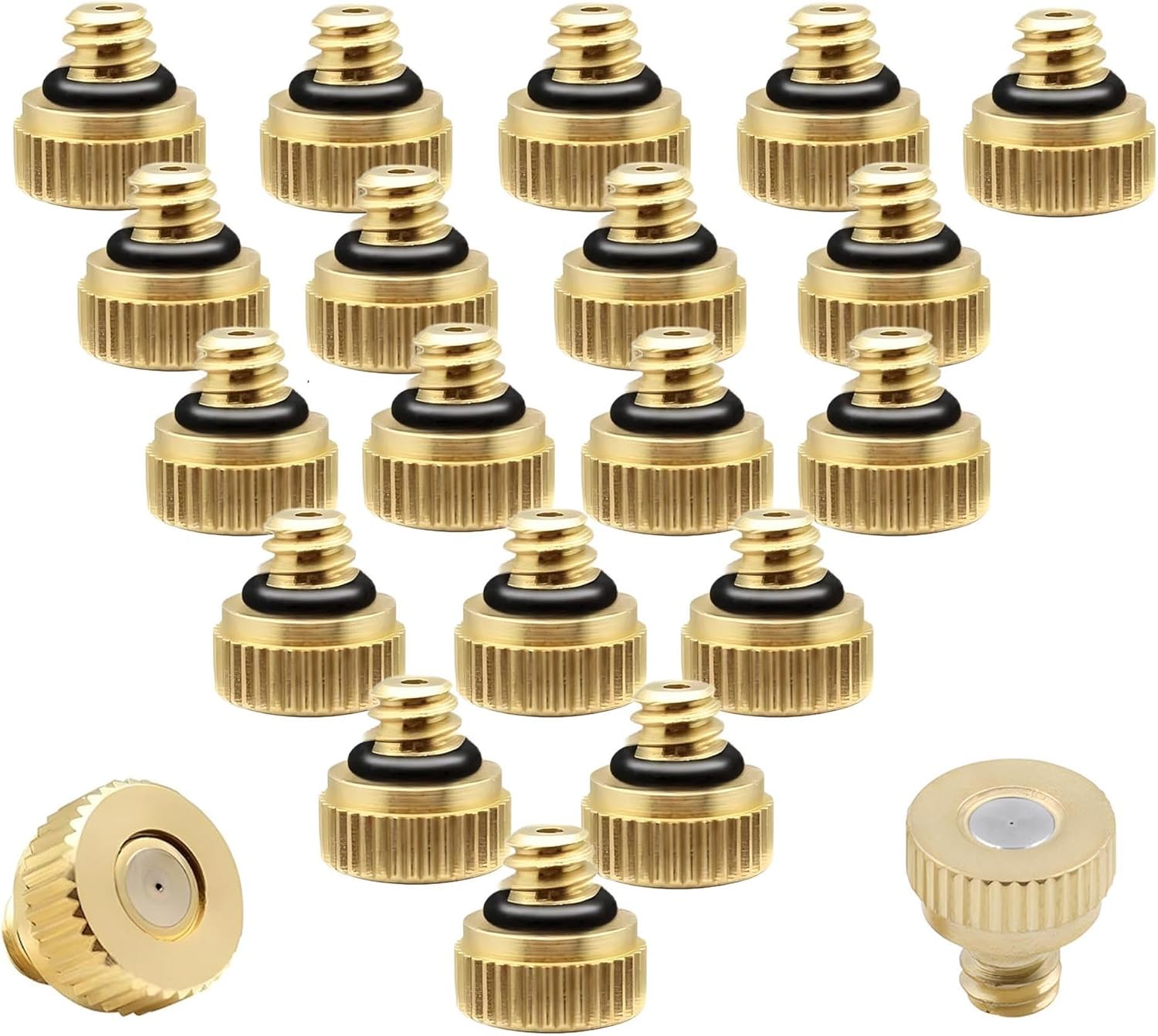 20 Pack Brass Misting Nozzles Heads, Low Pressure Atomizing Misting Sprayer for Patio Lawn, Landscaping, Dust Control, Outdoor Cooling Mister System, 0.016"(0.4Mm) Orifice, 10/24 UNC image number 1