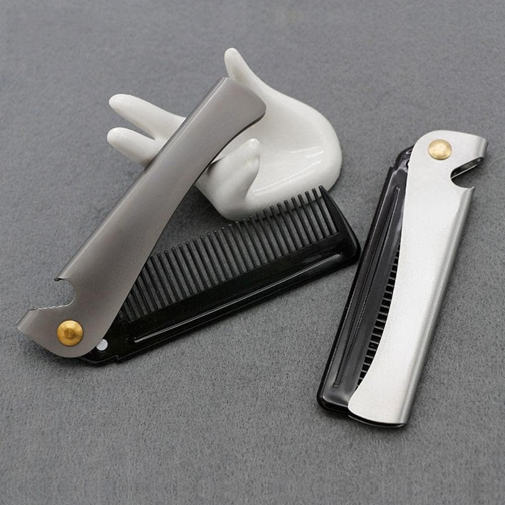 VOANZO Folding Comb Moustache Comb Stainless Steel Beard Comb for Hairdressing Salon in the Household image number 2
