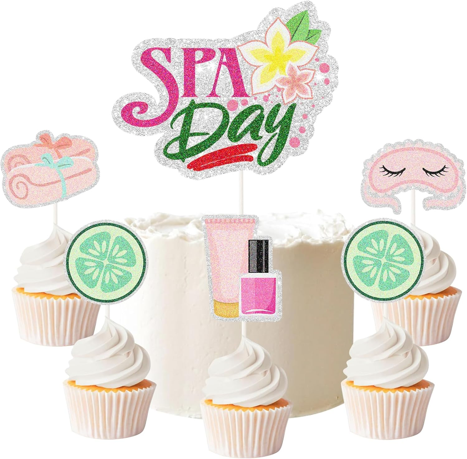 6Pcs Spa Party Cake Toppers -Sweet Pink Princess Makeup Birthday Cake Decor - Spa Day Make up Theme Party Decoration image number 2