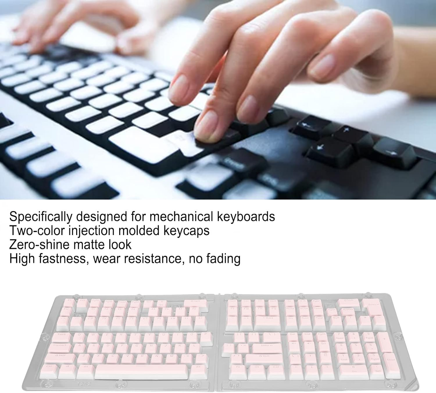 XUMIUZIY PBT Keycaps, 129 Keys Customized Keycap, Pudding Transparent OEM Height Custom Set Two Color Injection Molding DIY Keyboard for Mechanical Keyboards (Pink) - Pink image number 2