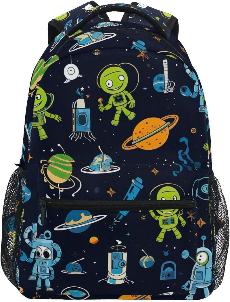 GAIGEO Black Space Rockets Planets Backpack School, Adjustable Straps 15L Boys Backpacks Ages 8-10 with Name Tag Easy Care, S