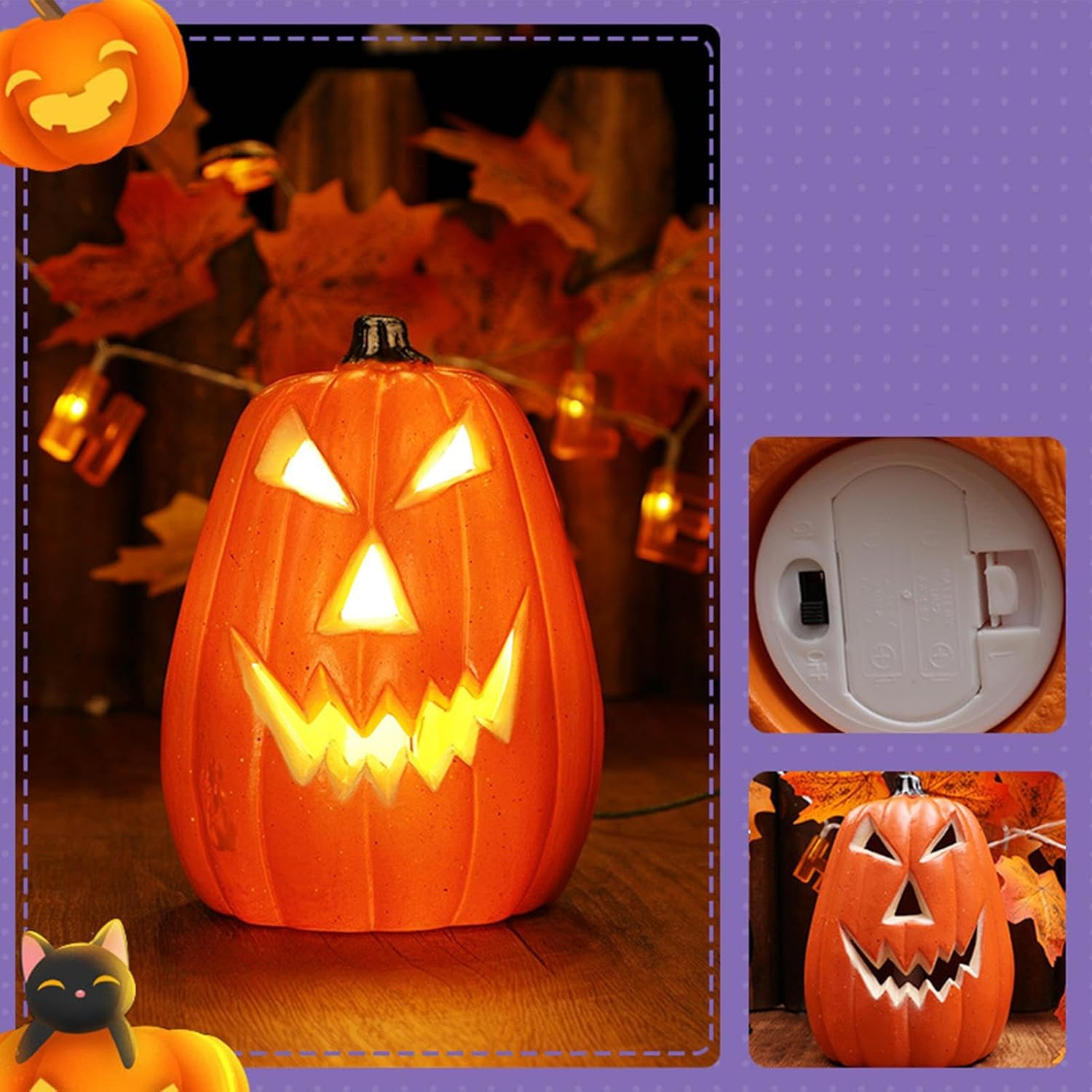 Light up Pumpkin - Decorative Scary LED Decor - Halloween Decorative Hollow Lights for Party Home Indoor Bedroom Living Room Kitchen Table Shelf Cabinet Fireplace Mantel image number 2