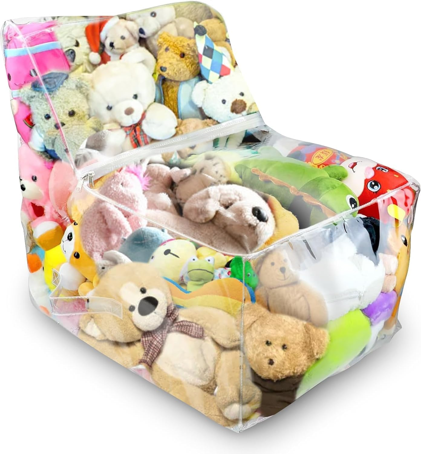 Large Clear PVC Stuffed Animal Storage Bean Bag Chair Cover - Organize & Store Plush Toys, 110L Capacity, Durable & Waterproof, Easy to Clean, Perfect for Kids' Rooms, Nursery, Playroom Decor image number 4
