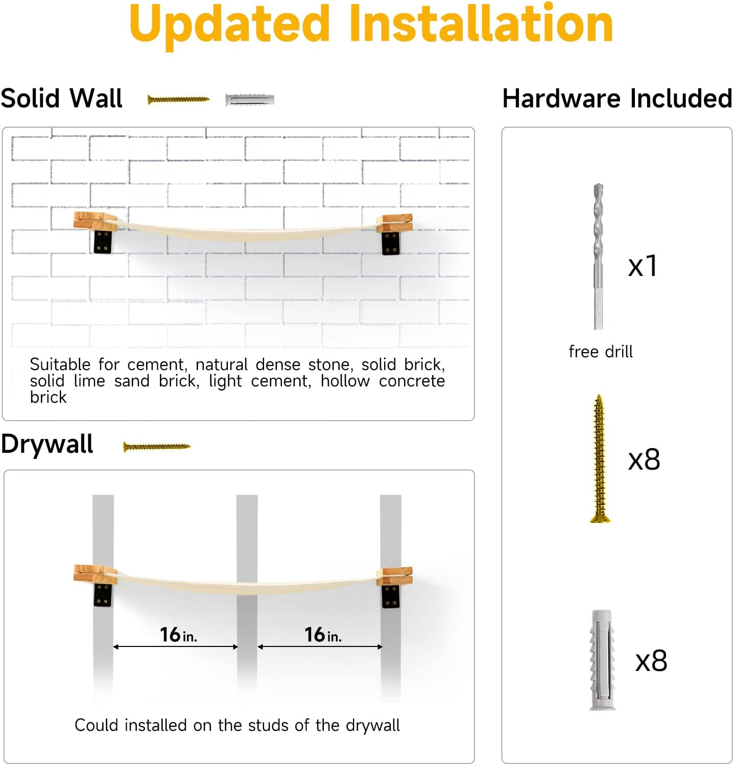 FUKUMARU Wall Furniture, 36 &times; 13 Inch Cat Hammock for DIY Shelves and Wall, for Most Kitten, Medium and Large Cats image number 5