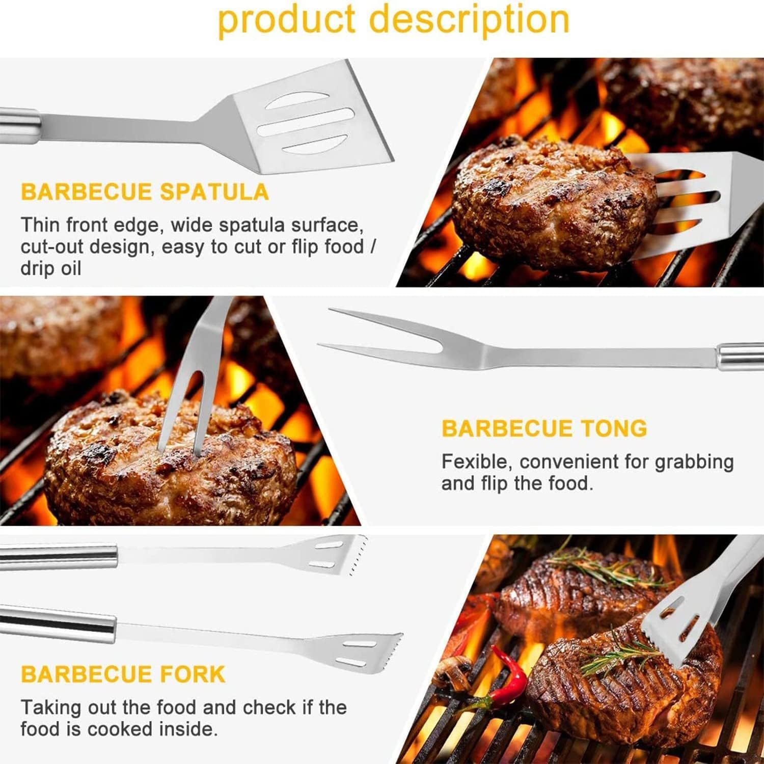 BBQ Grill Tools Set Grill Kit 9Pcs Barbecue Accessories Stainless Steel Grill Set Heavy Duty BBQ Grilling Accessories Tools Set with Carry Case for Men Women Camping Grilling image number 5