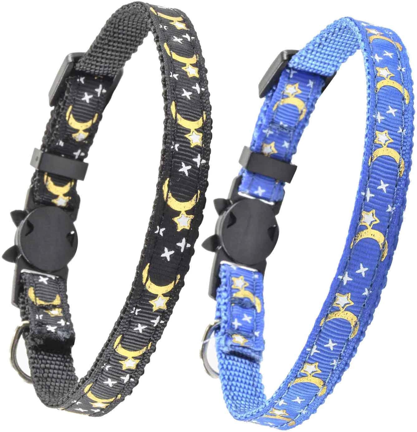 2 PCS Breakaway Cat Collar with Bell, Cute Adjustable Kitten Collars with Accessories (Blue Black) image number 2