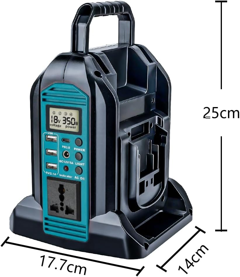 350W 2 Ports Pure Sine Wave Power Inverter, DC 18V to 230V-240V AC Supply, Compatible with Makita 18V Batteries (Battery Not Included) | Portable Outdoor Power Converter