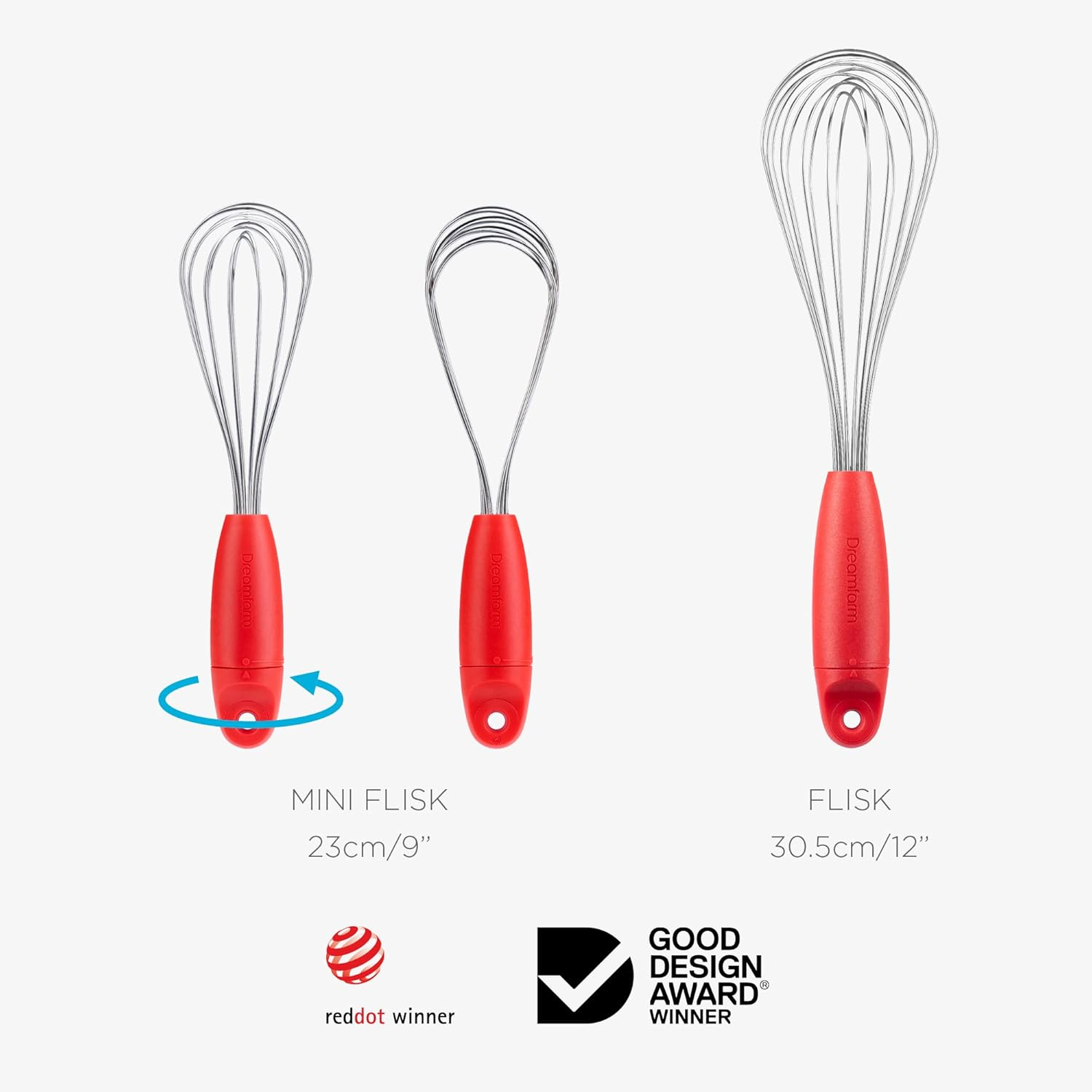 Dreamfarm Mini Flisk 3-In-1 Fold-Flat, Space-Saving Baking & Cooking Balloon Whisk, Sauce Whisk & Flat Deglazing Whisk, Stainless Steel - 9" Red image number 6