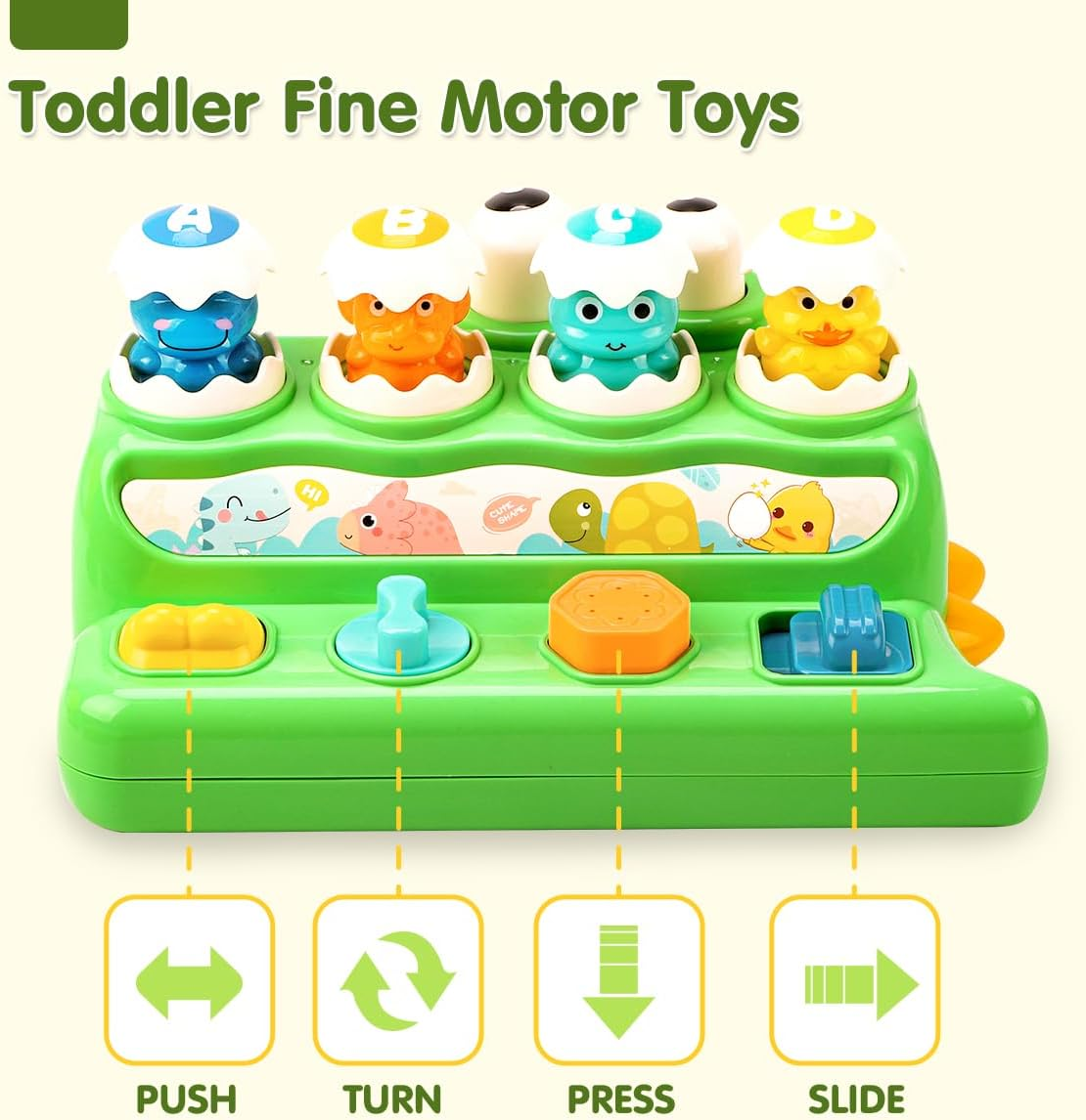 Pop up Animal Toys with Music & Light，Dinosaur Musical Toys for Toddler Aged 1-3，Montessori Cause and Effect Interactive Toys for Boys Girls ，Early Learning Baby Toys 6-18 Months Birthday Xmas Gift