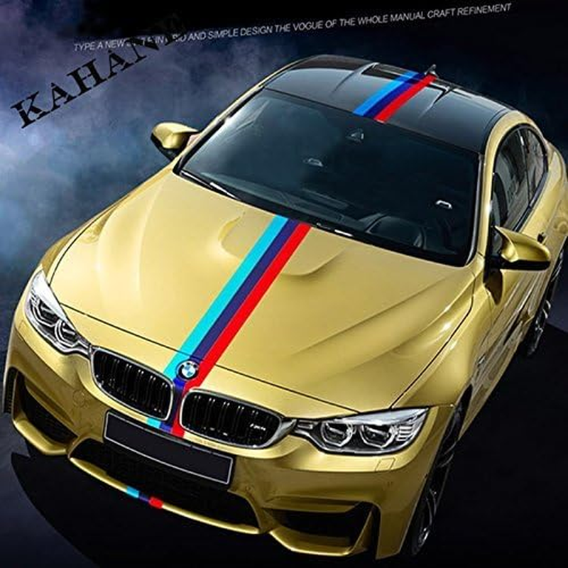 LZLRUN 6" Wide M-Colored Stripe Decal Sticker for BMW Hood, Front/Rear Bumpers, Side Fenders