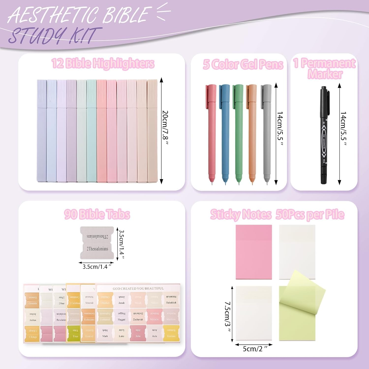 28 Pcs Bible Journaling Kit, Bible Study Supplies, Colored Bible Study Kit, 12 Pastel Bible Highlighters and 90 Bible Tabs Set, 5 Smooth Bible Pens and More image number 3