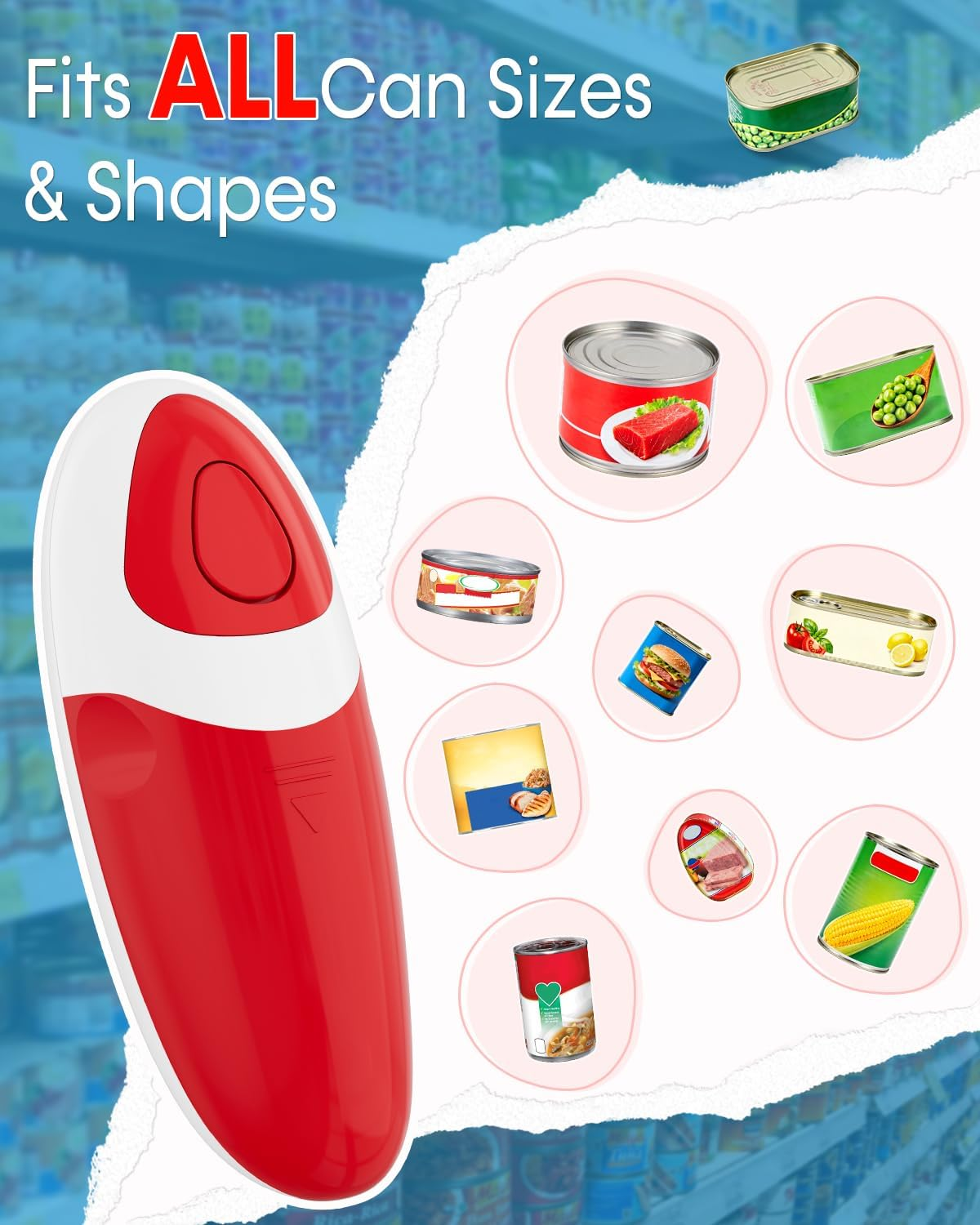 Electric Can Opener for Seniors One Touch - Easy Use, Smooth Edge Side Cut Auto Can Opener with Power Motor Fits All Can Sizes - Battery Operated, Hand Free for Kitchen by Befumly (Red) - Blue image number 2