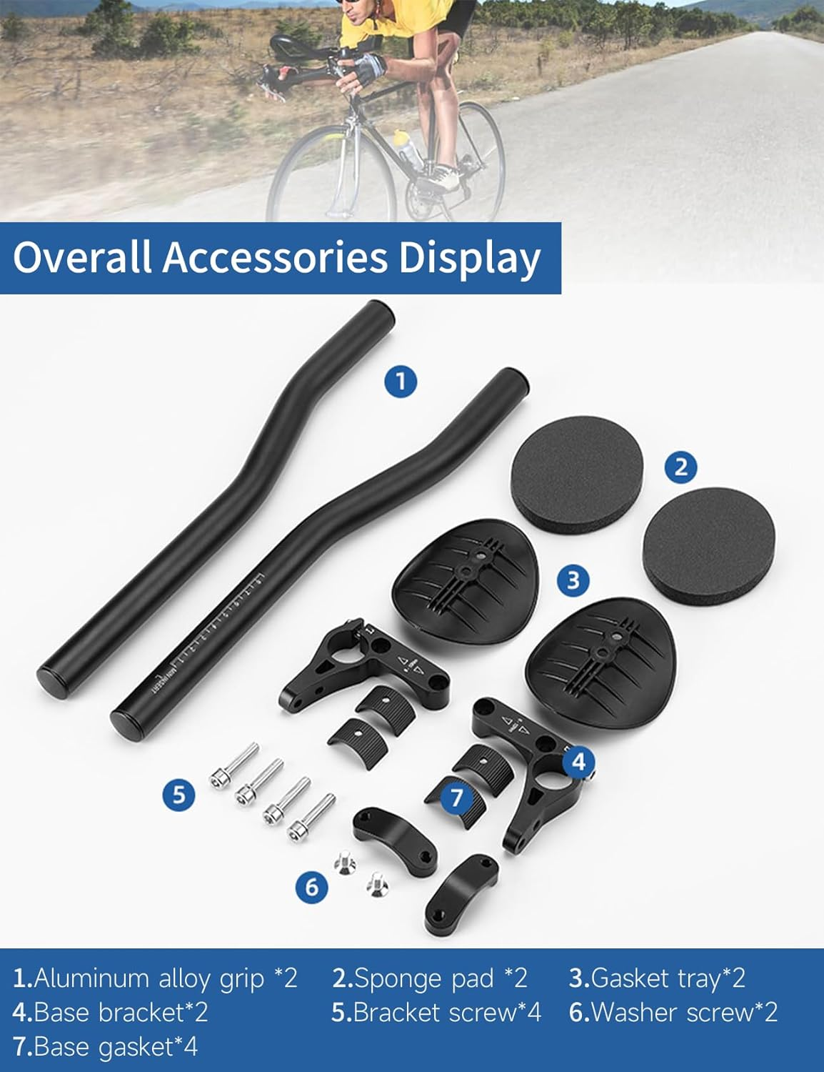 2 Aluminum Alloy Arm Rest Handlebar for Road & Mountain Bikes - Triathlon Bicycle Bars image number 2