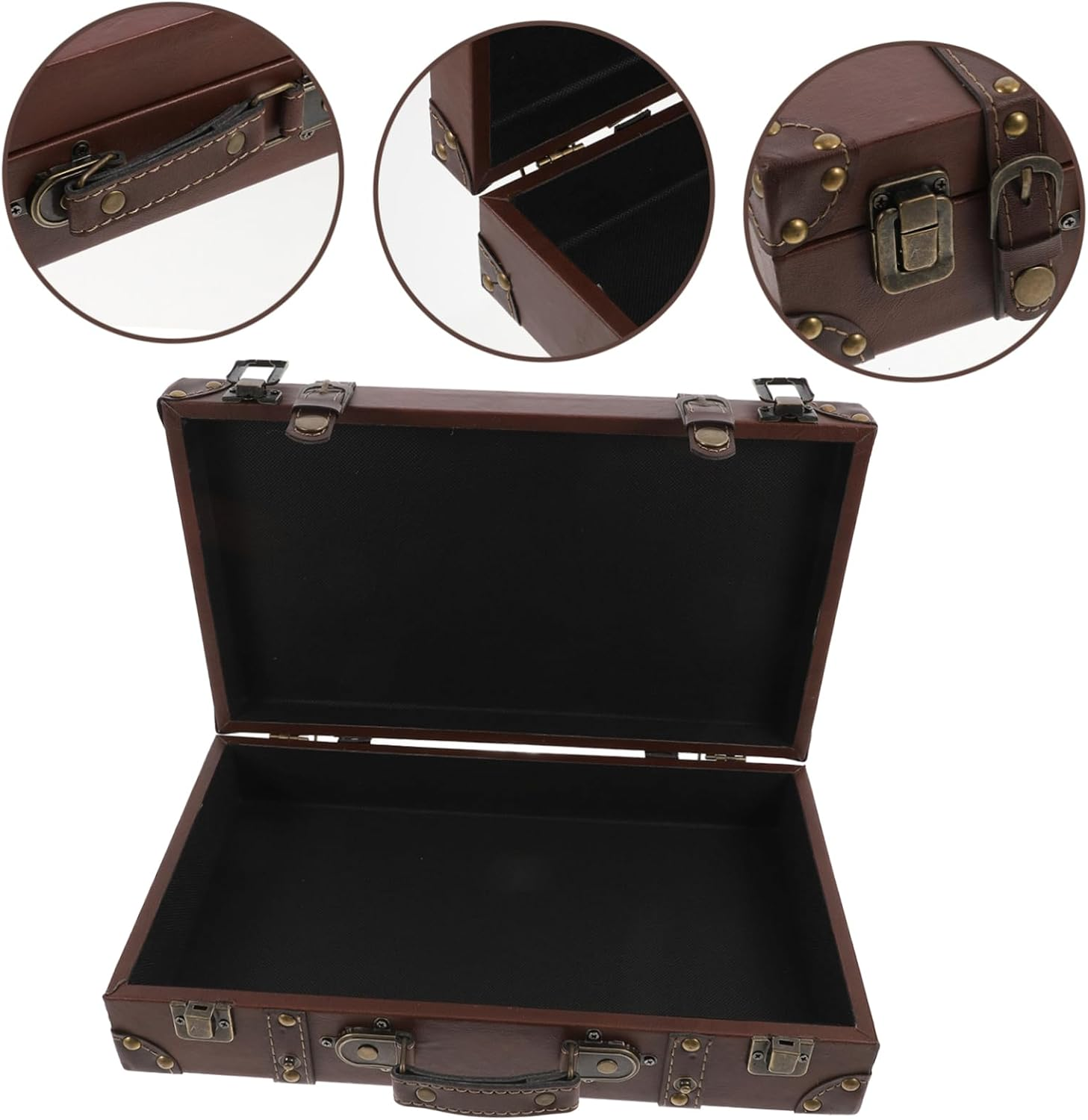 Outanaya Vintage Style Leather Trunk Luggage Small Brown Photo Props Decorative Storage Box Retro Suitcase for Clothing Store Window Display image number 1