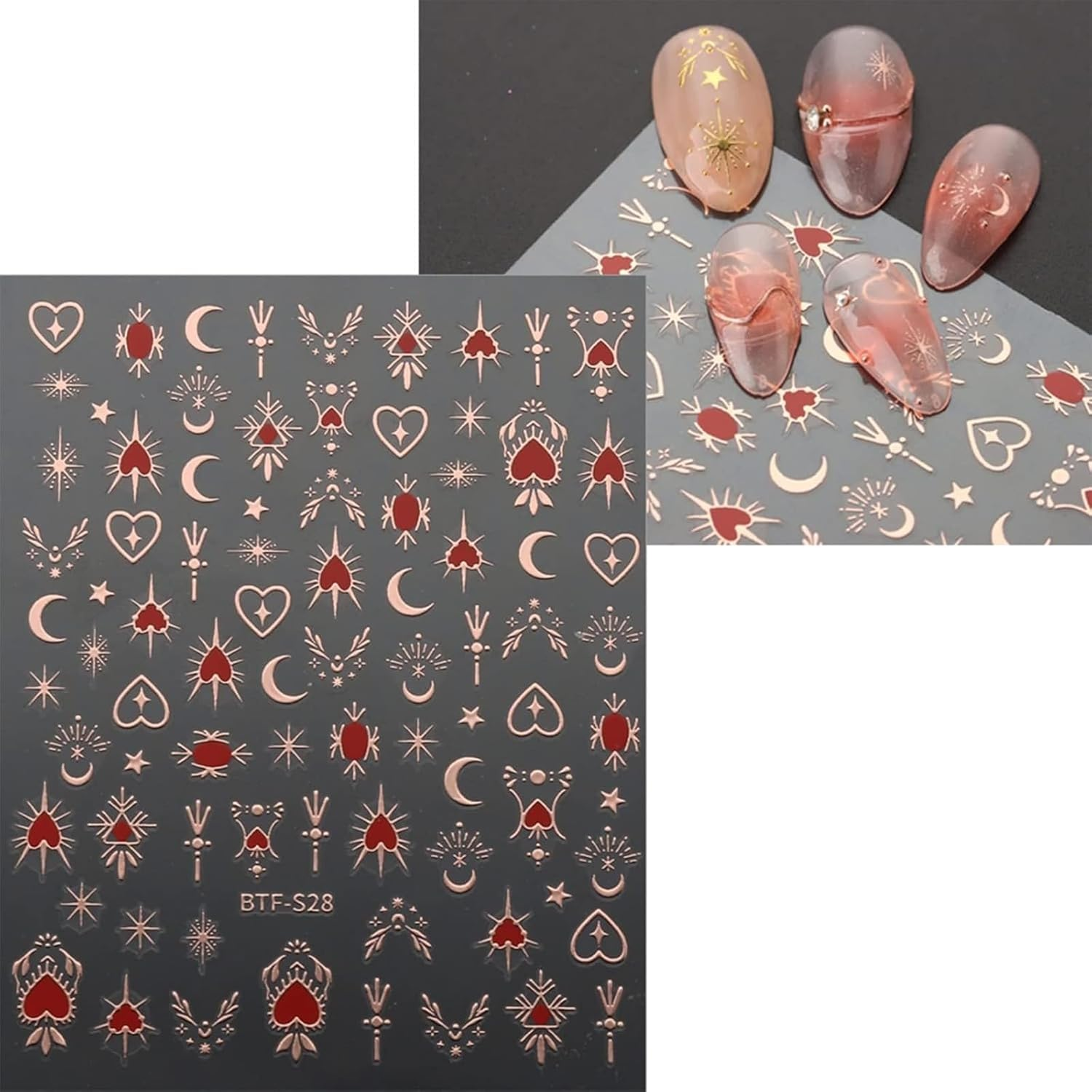 Gold Foil Love Heart Sun Moon 3D Adhesive Stickers, Moon Star Nail Art Stickers, Self-Adhesive Sun Nail Supplies, Nail Design Decoration Accessories (Gold Stamping-5Pcs) image number 5