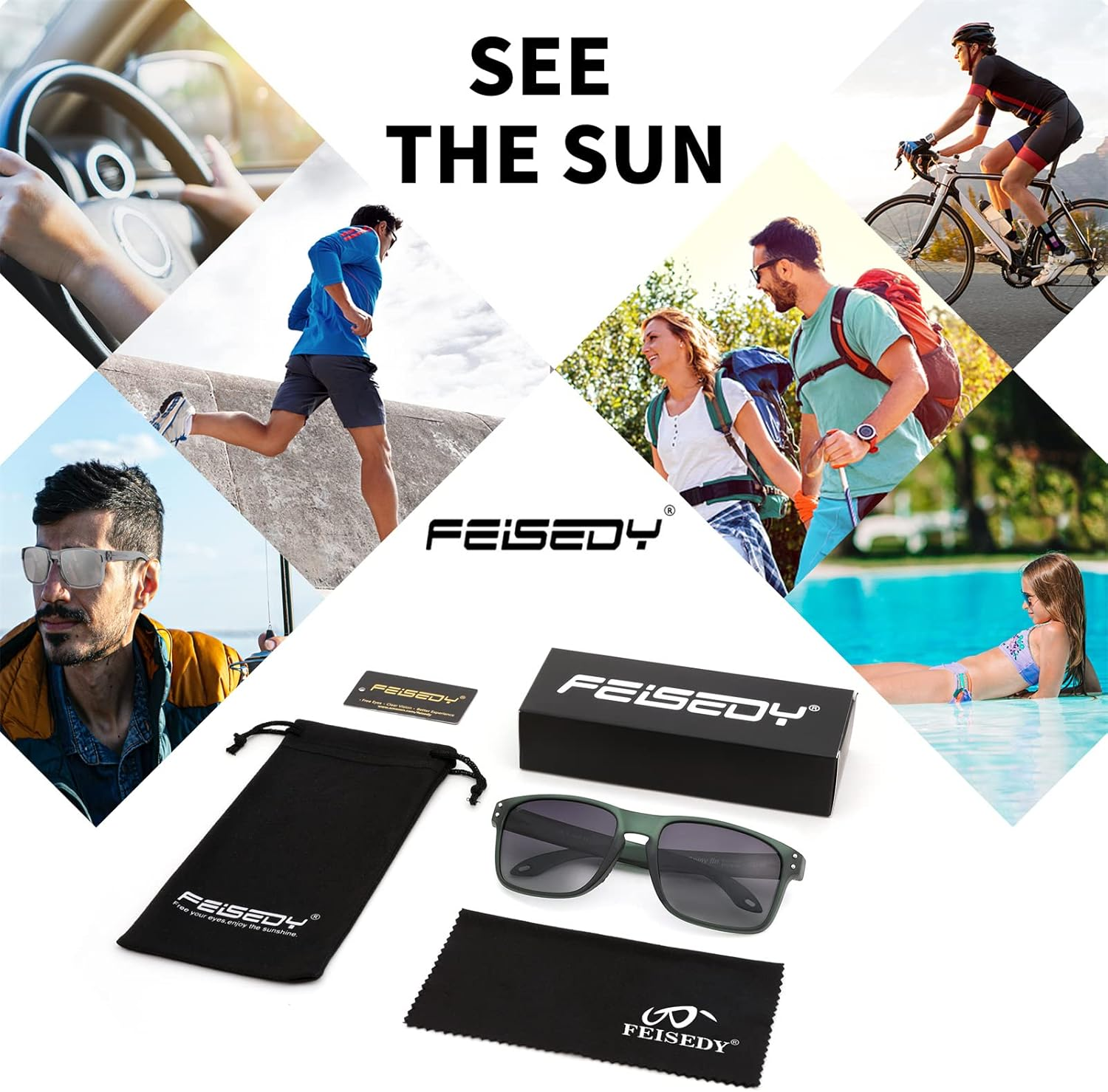 FEISEDY Classic Polarized Square Sunglasses Men Women Small Sun Glasses Cycling Driving Sports Glasses B2234 image number 4