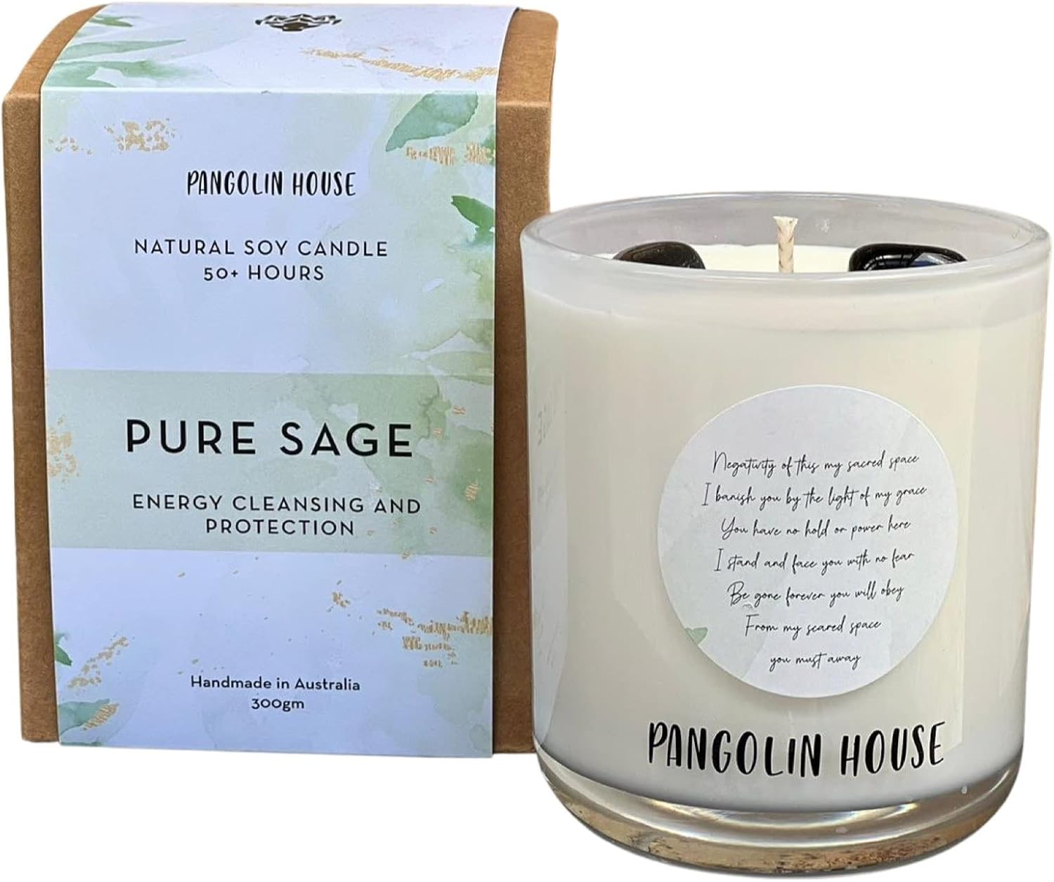 Pure Sage Candles with Black Obsidian Crystals. Absorb Negative Energy Provide Protection and Space of Tranquillity. Natural Soy Wax. Aromatherapy Meditation Essential Oils
