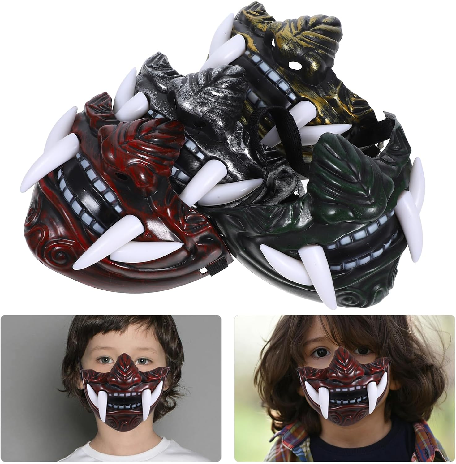 JOINPAYA Oni Samurai Mask,4Pcs Half Japanese Mask Ghost Novelty Drama Tush Ninja Halloween Party Cosplay Costume Prop image number 5