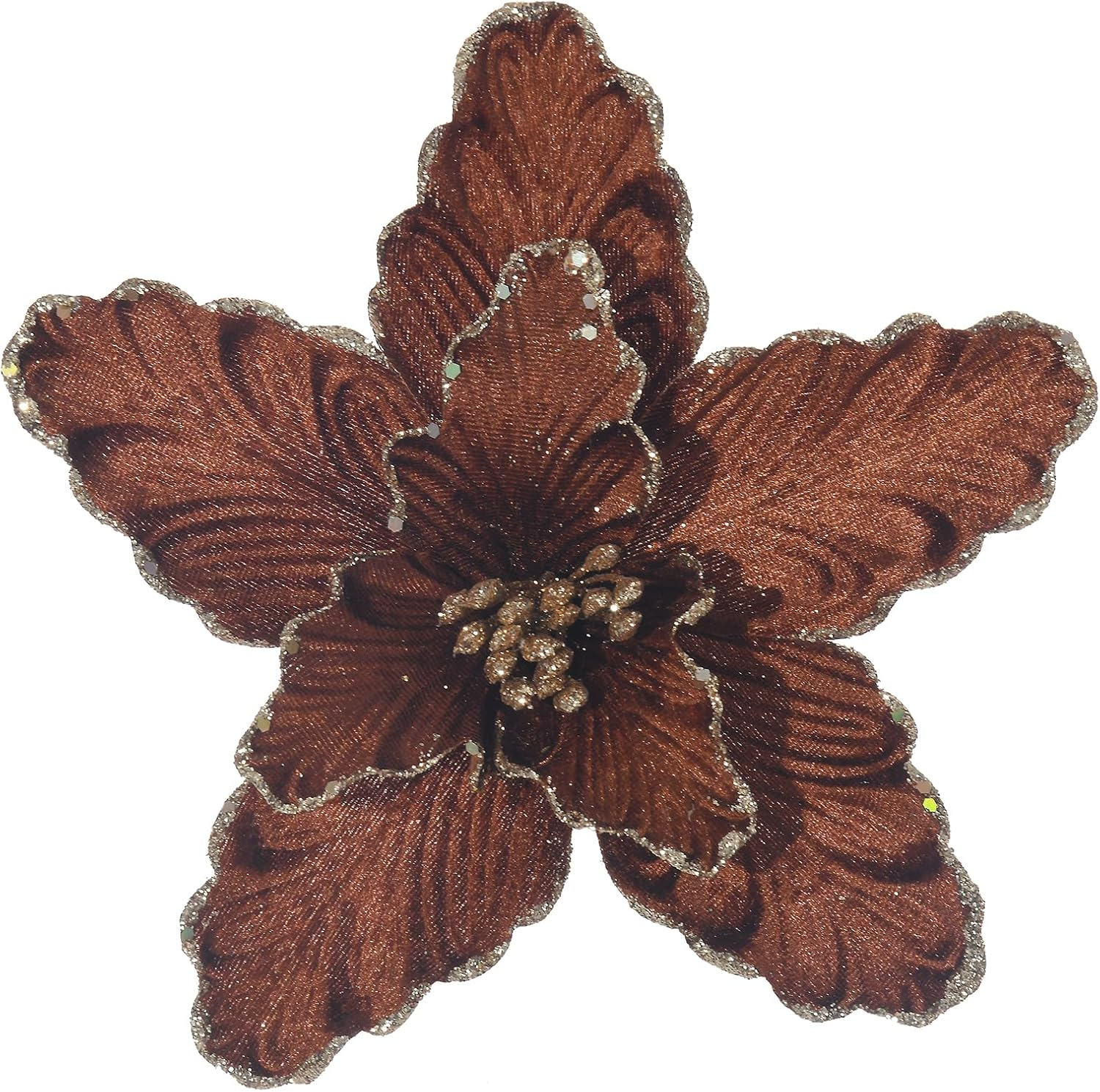 10 Pcs Large Poinsettias Christmas Tree Flower Glitter Silk Flower Picks Ornaments for Wreath Garland Wedding Decoration (Dark Red)