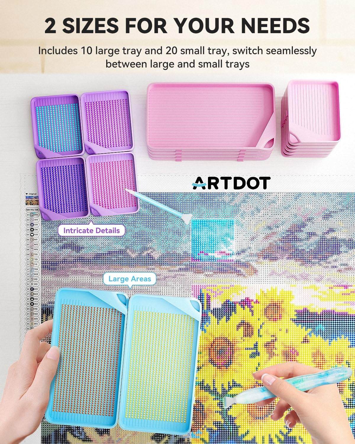 ARTDOT 30-Piece Stackable Tray Set Diamond Art Kits for Adults, Interlocking Diamond Painting Accessories and Tools(Blue) image number 2