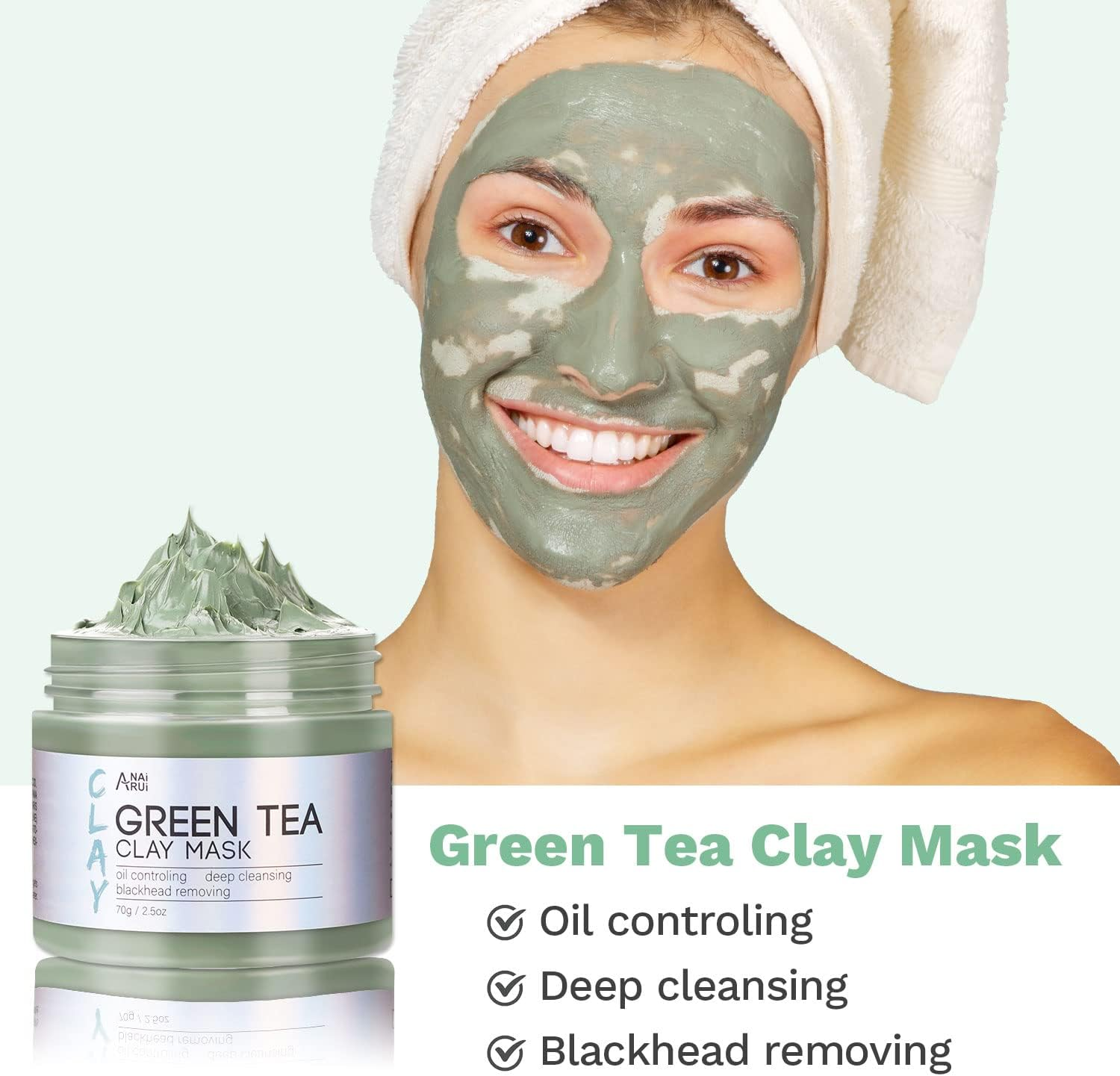 ANAI RUI Turmeric Clay Mask - Green Tea Clay Mask - Dead Sea Minerals Mud Mask, Spa Facial Mask Set, 2.5 Oz Each image number 1