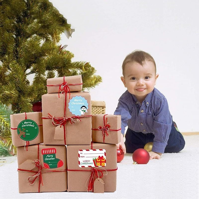 10Sheets 90Pieces Message Stickers Gift Tags, Self-Adhesive Santa, Snowmen, Xmas Tree, Deer, image number 3