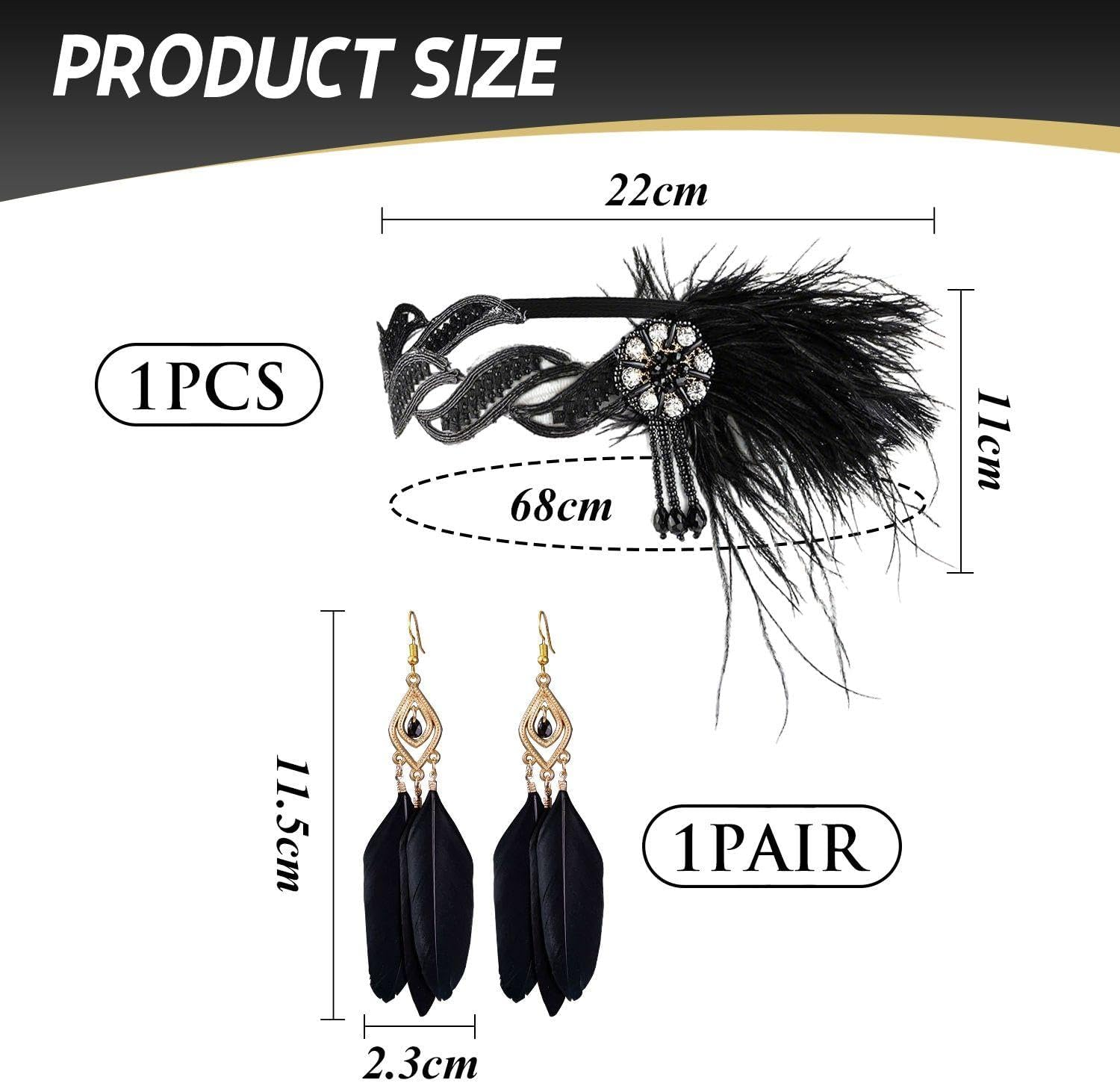 1 Piece Feather Hair Accessories and 1 Pair Feather Earrings, Vintage Accessories for Women, Role Play, Prom Costume Accessories image number 3