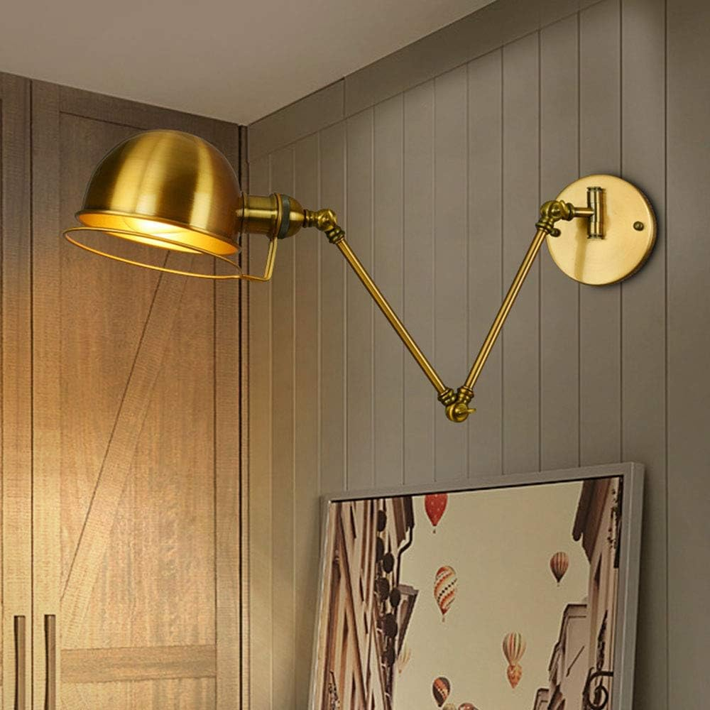 Vintage Wall Light Industrial Lighting,Indoor Retro Lights Wire Metal Cage,Home Decoration Lights Fixture(E27*One Bulb Included),Gold XXZ image number 5