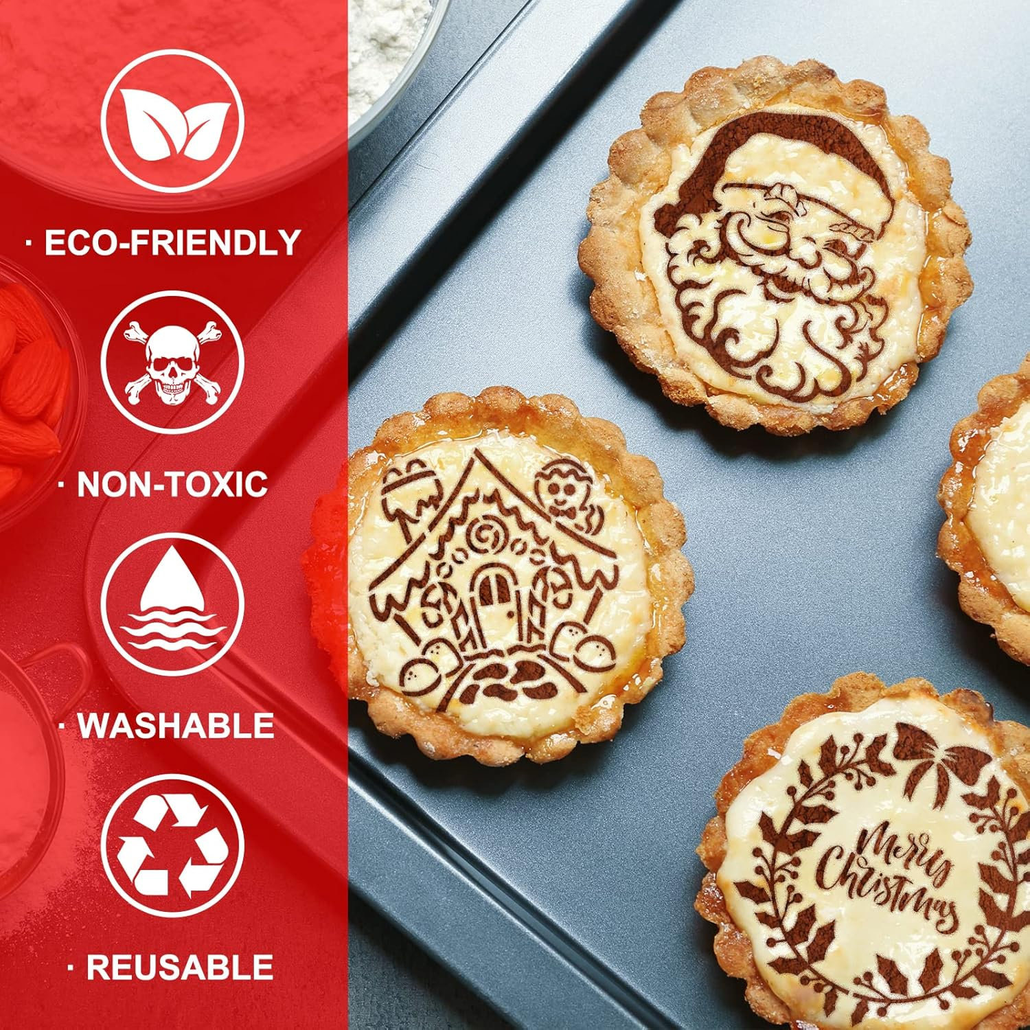 Whaline 22Pcs Christmas Stencils Snowflake Santa Candy Canes Flowers Gingerbread Pattern Airbrush Painting Stencils Christmas Biscuit Cake Baking Templates for Xmas Party DIY Craft, 6.7 X 5.9 image number 2