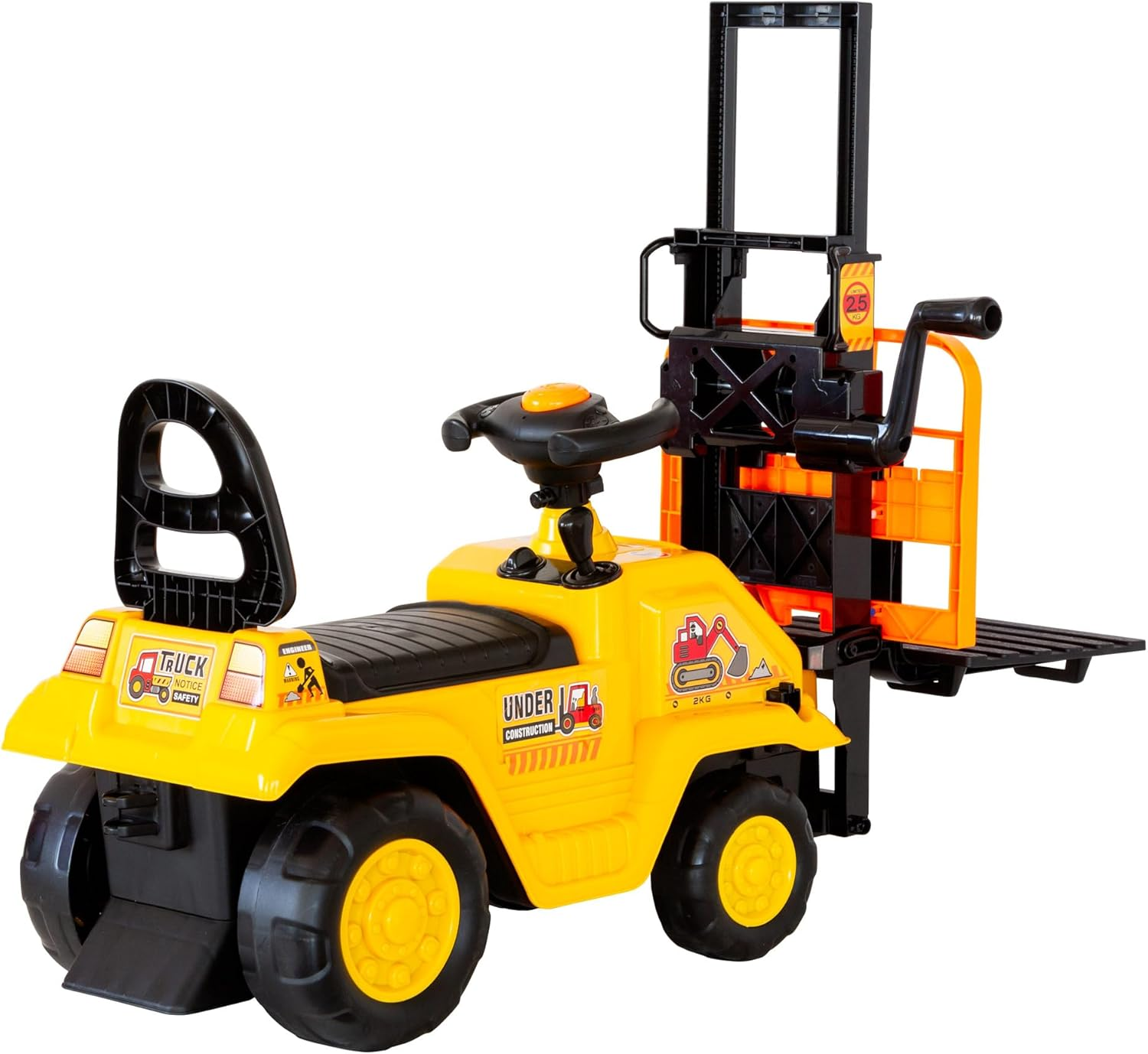 Lenoxx Ride-On Forklift Toy for Kids Ages 3+ with Manual Lifting Mechanism, Realistic Steering Wheel, Wide Wheelbase, Bold Yellow Construction Design &ndash; 30Kg Max Load