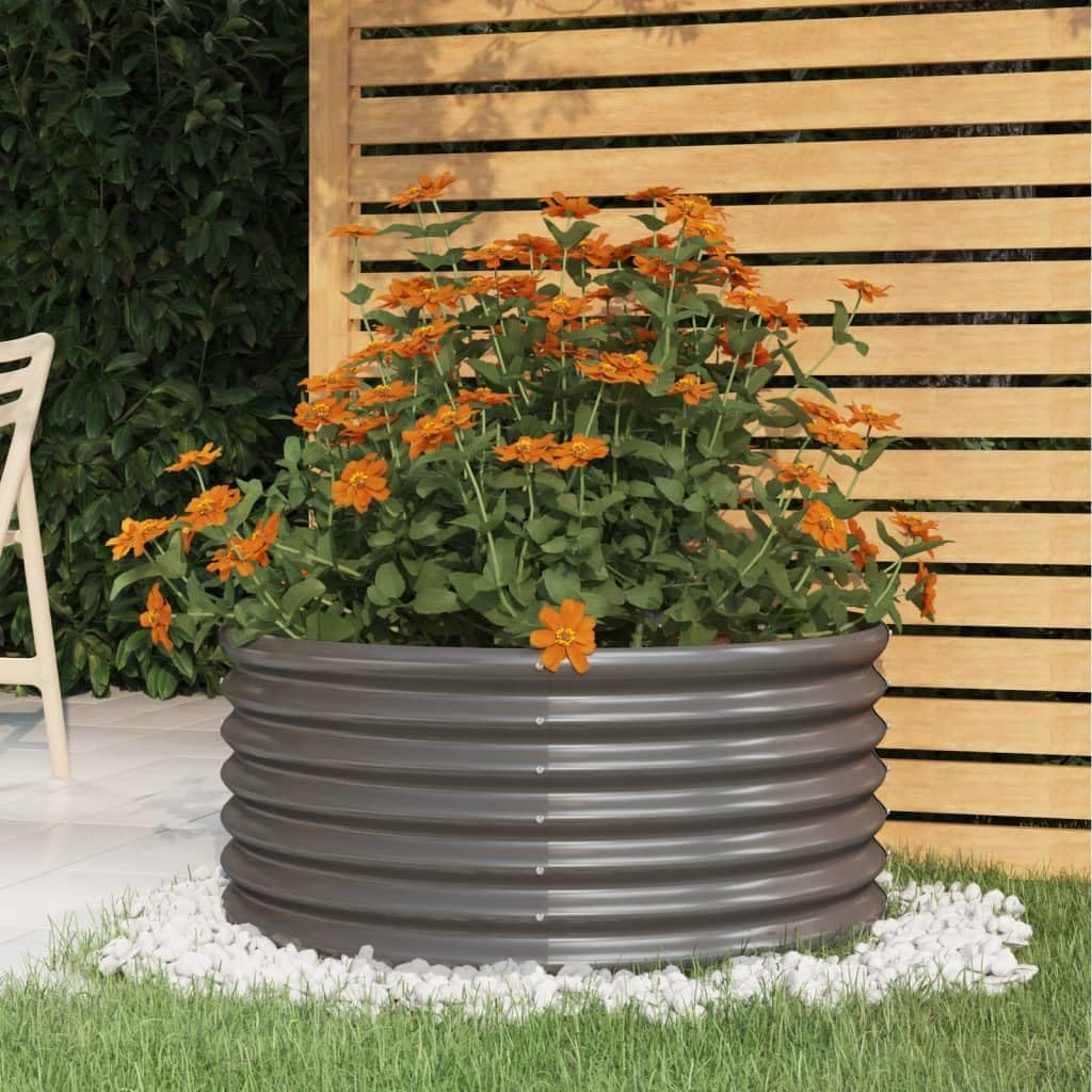 Round Shape Garden Planter Powder-Coated Steel 80X80X68 Cm Silver