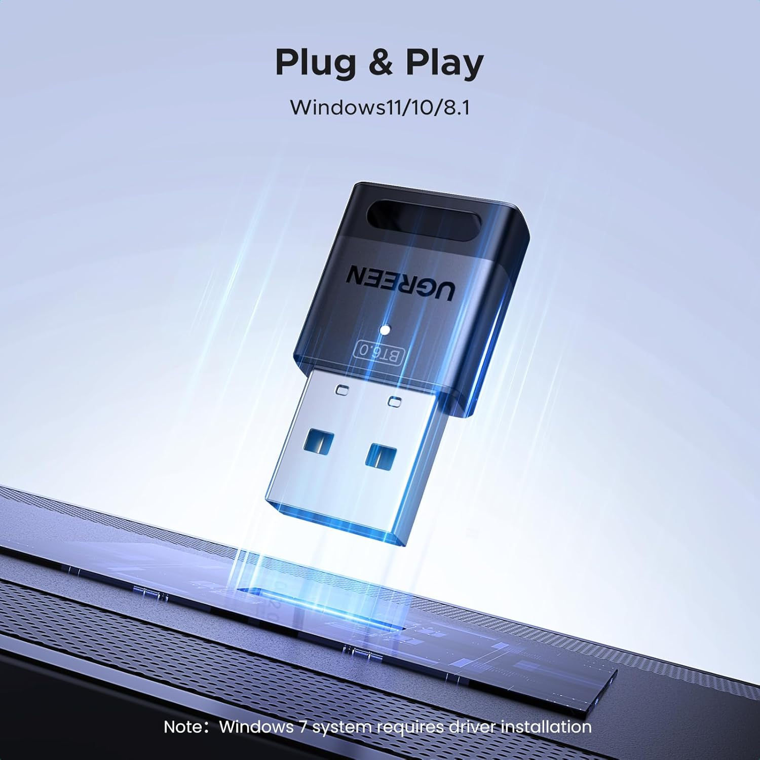 UGREEN USB Bluetooth Adapter for PC, Bluetooth 6.0 Dongle Receiver EDR & BLE, Plug & Play for Windows 11/10/8.1, for Headphone/Keyboard/Mouse/Speakers/Printer image number 1