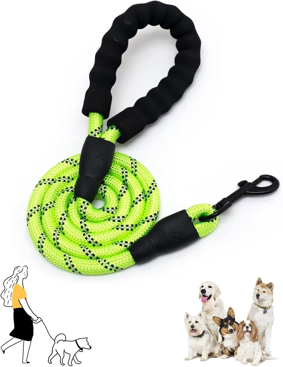 Alxmunao Reflective Anti-Pull Dog Lead with Foam Handle, Durable Nylon Leash for Small Medium Dogs Walking Training (Multiple Colors) (Red)