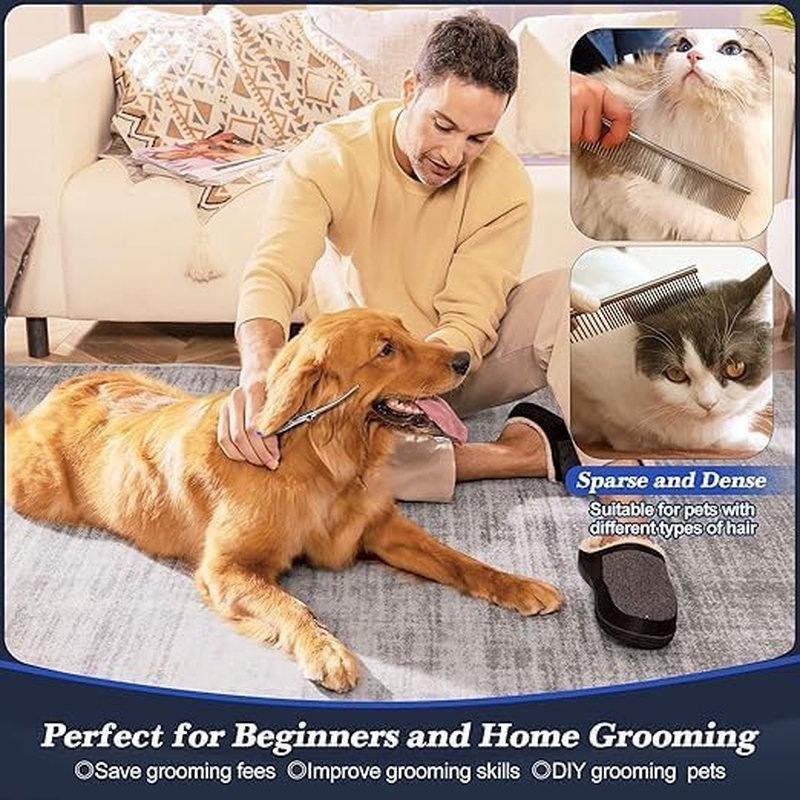 PETHOMEAU Professional Dog Grooming Scissors Kit, 6-Piece Stainless Steel Set with Safety round Tips, Blue image number 1